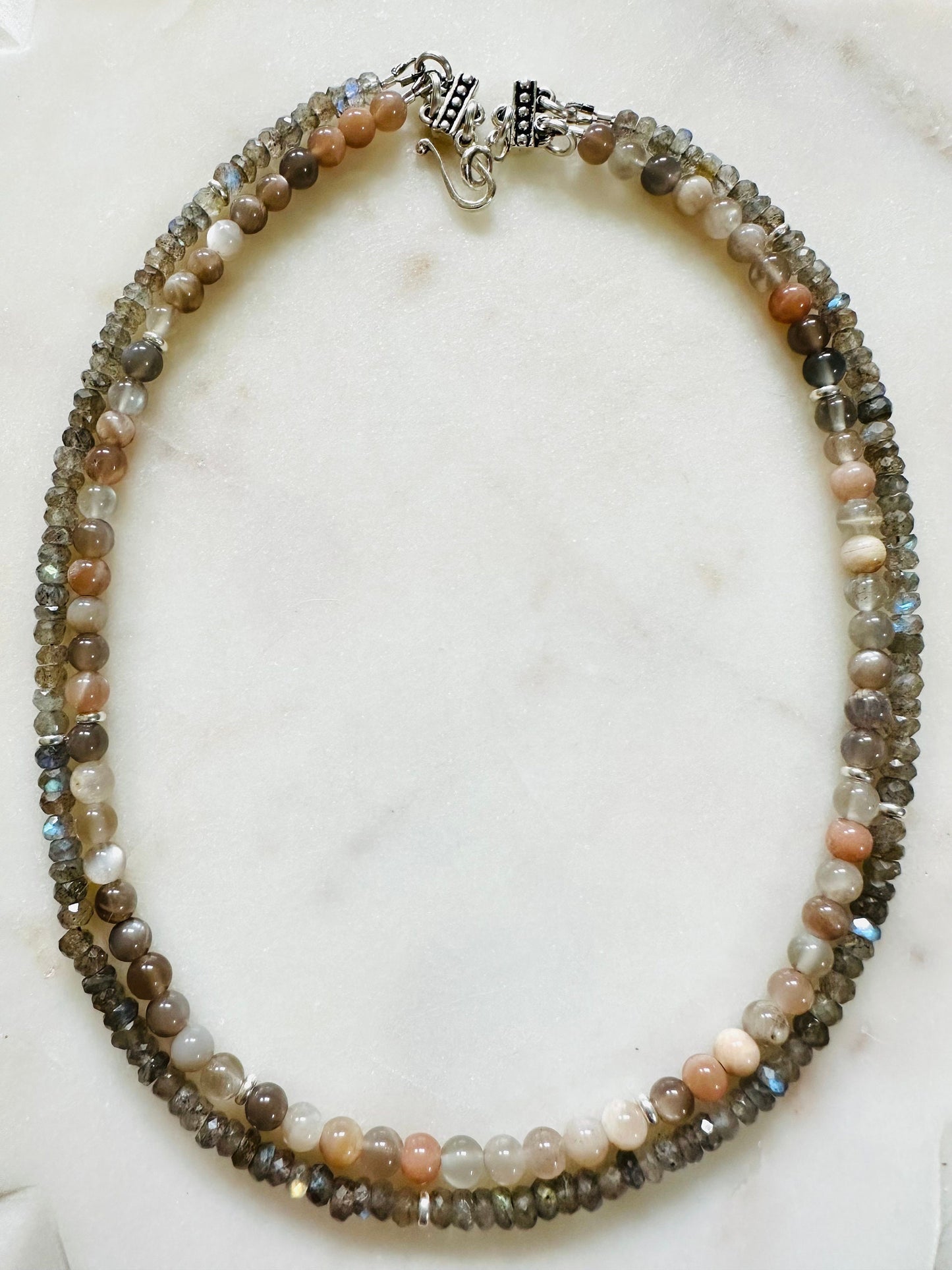 Labradorite Moonstone Beaded Two Strand Necklace