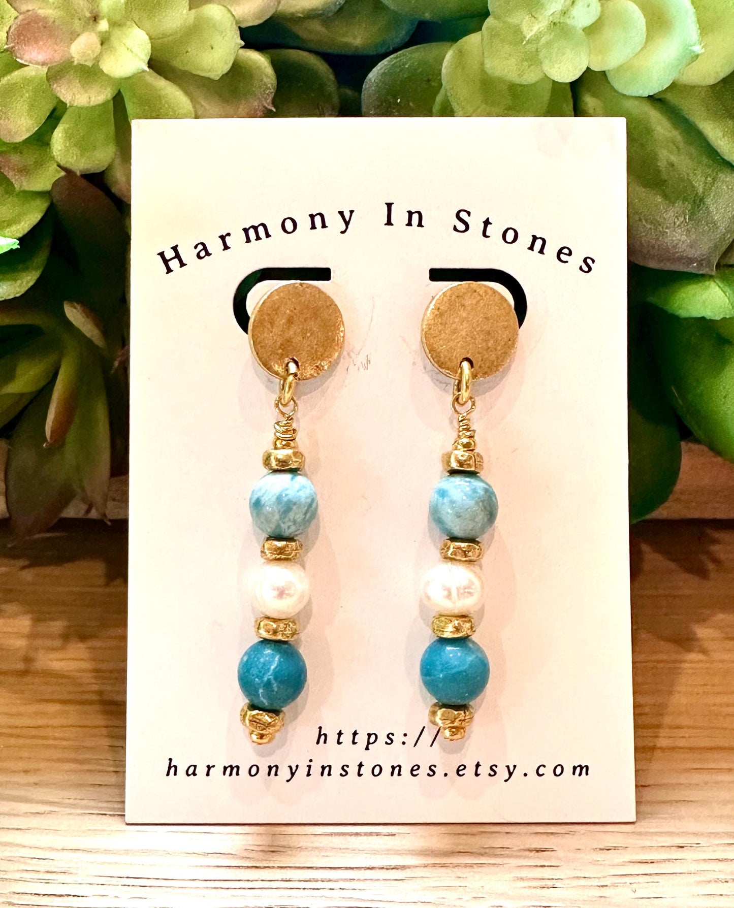 Larimar and Pearl Beaded Drop Earrings