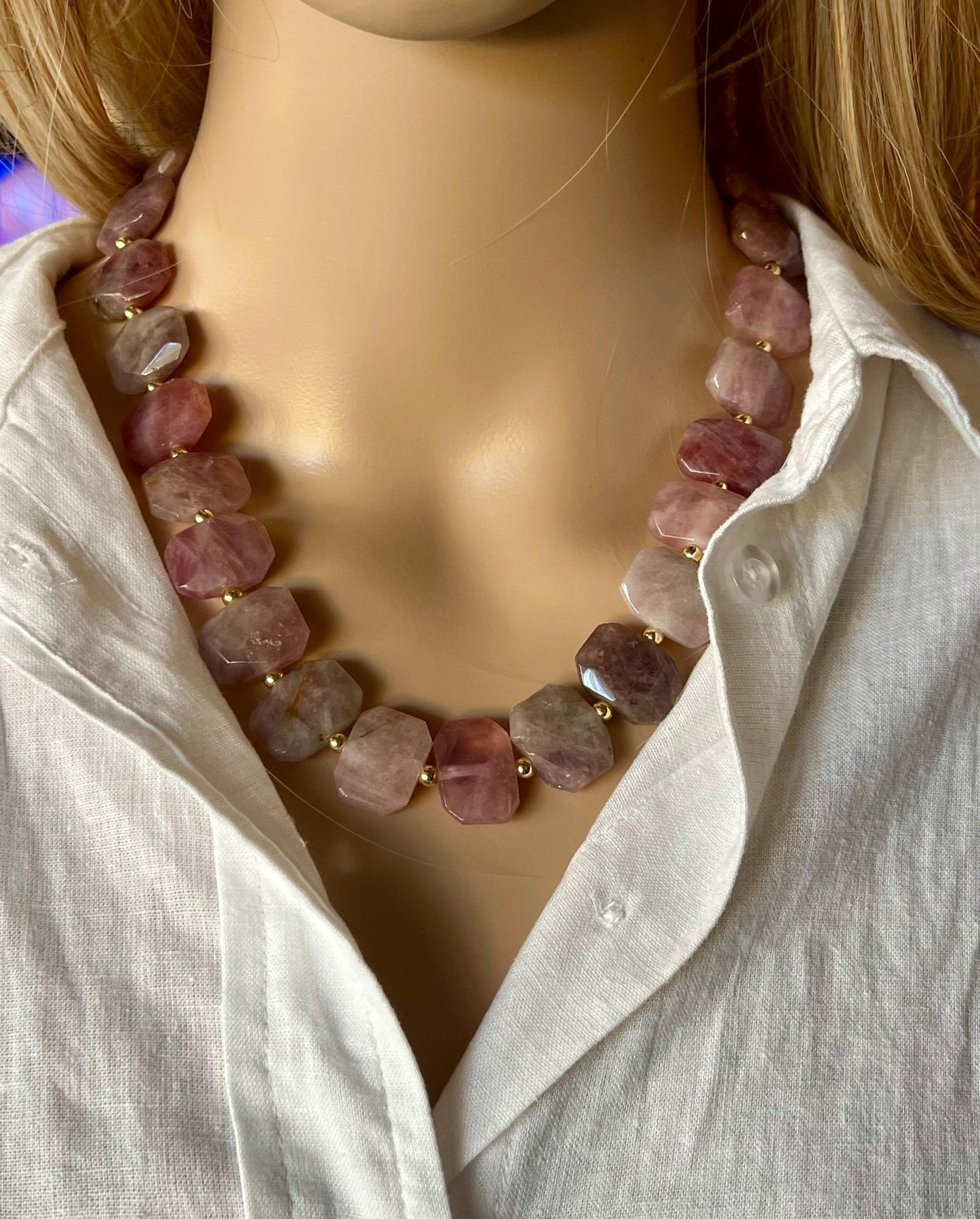 Madagascar Rose Quartz Beaded Necklace