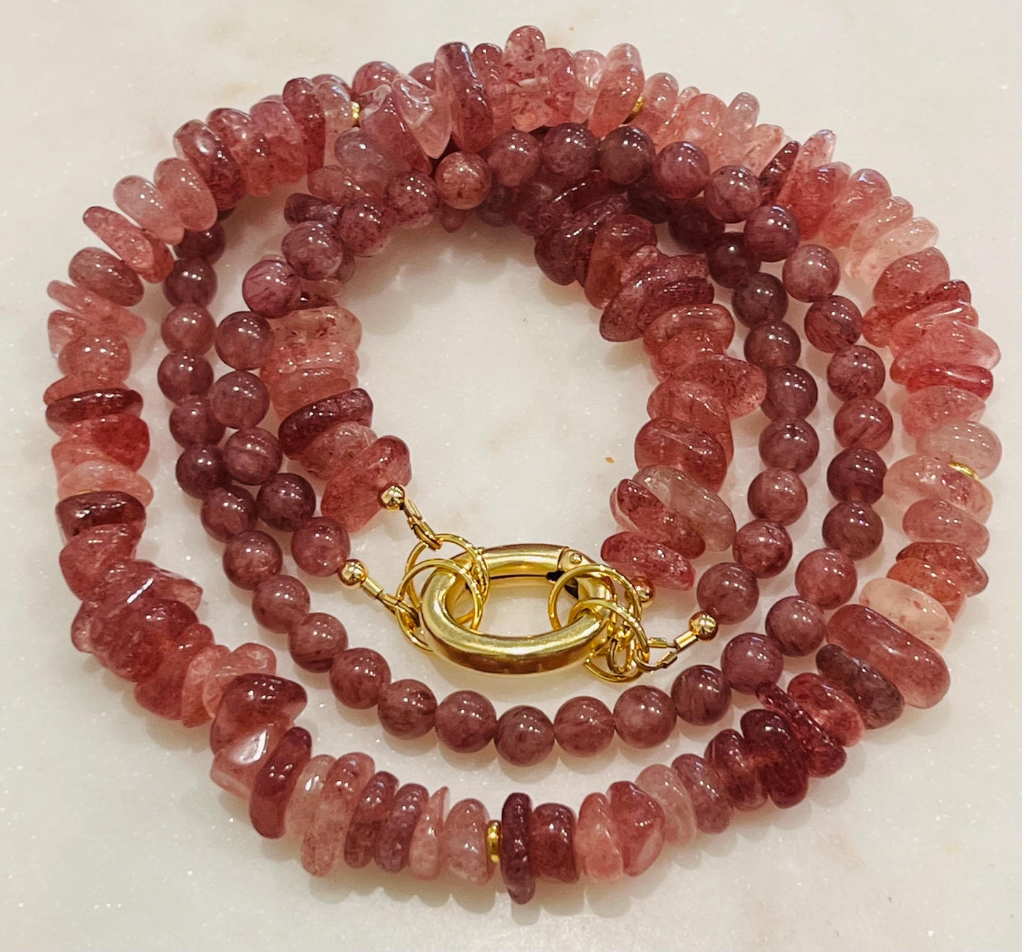Strawberry Quartz Beaded Double Strand Necklace
