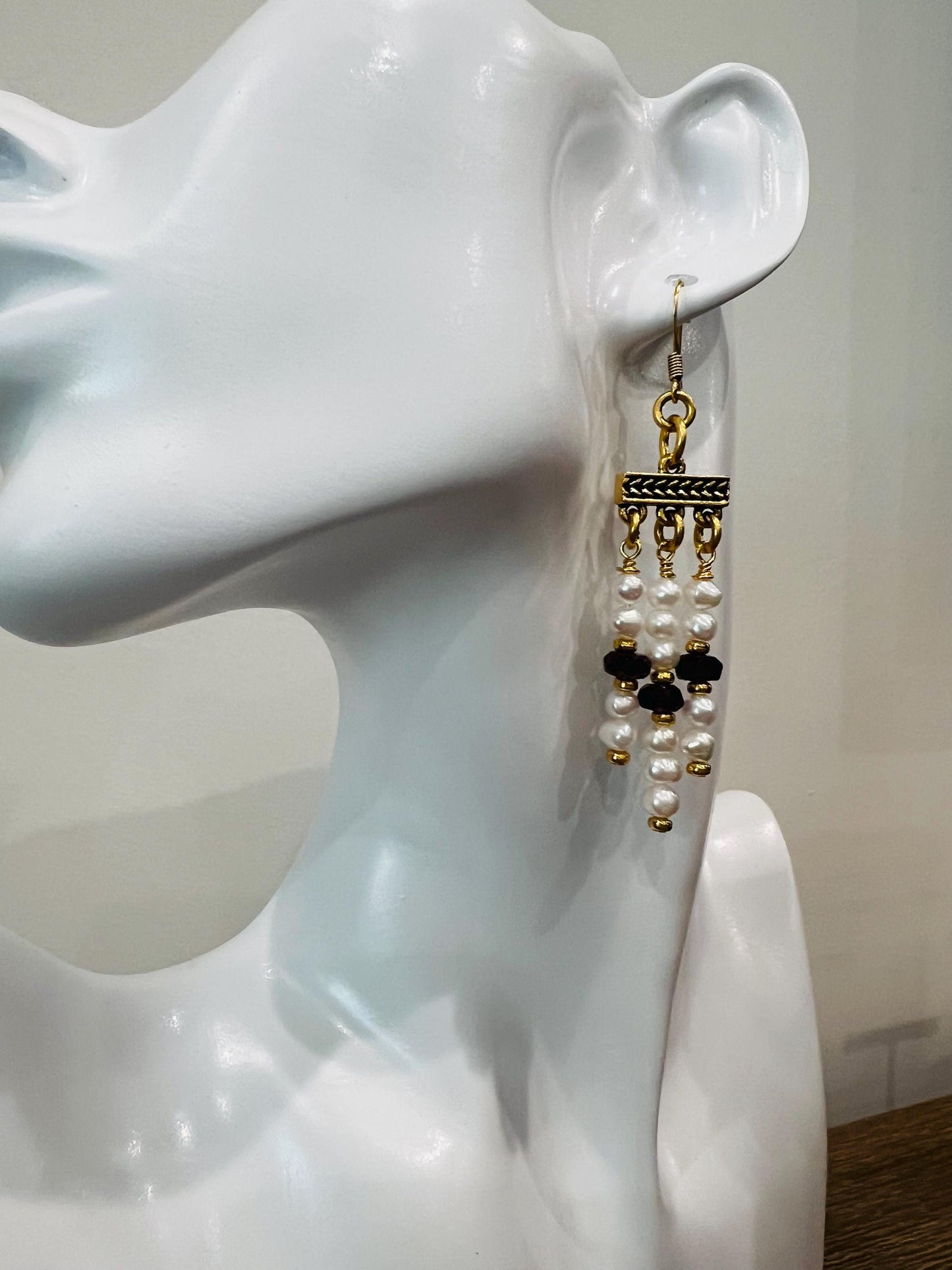 Pearl and Garnet Beaded Earrings