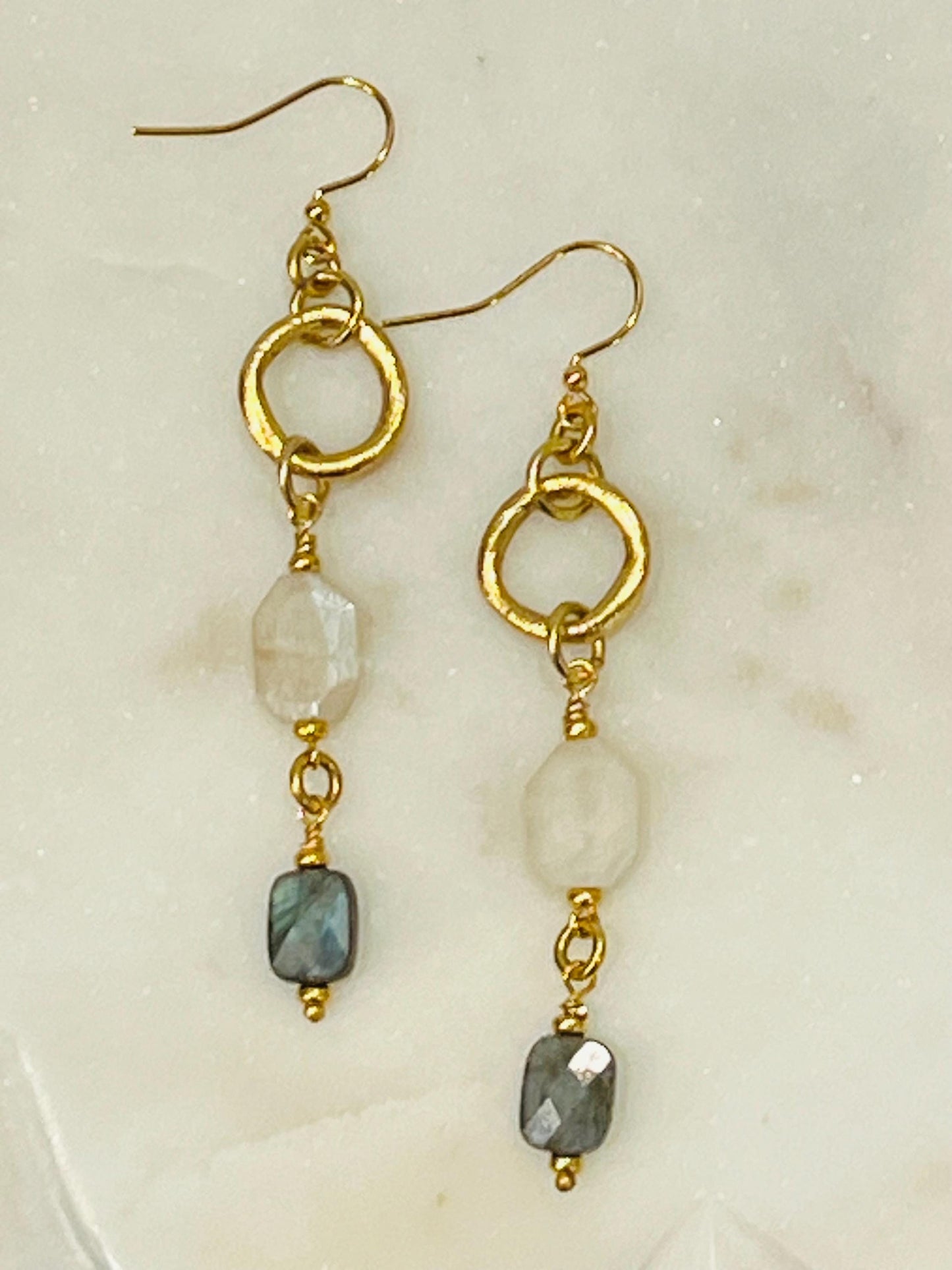 Rainbow Moonstone and Labradorite Beaded Earrings