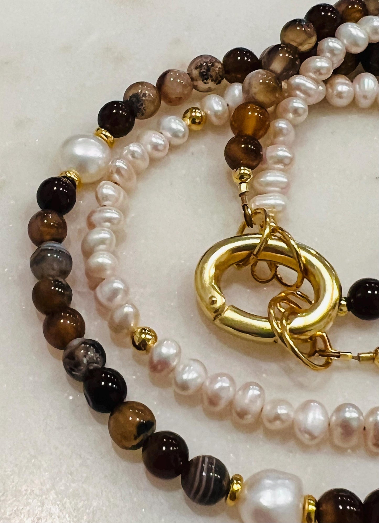 Freshwater Pearl and Sardonyx Beaded Necklace