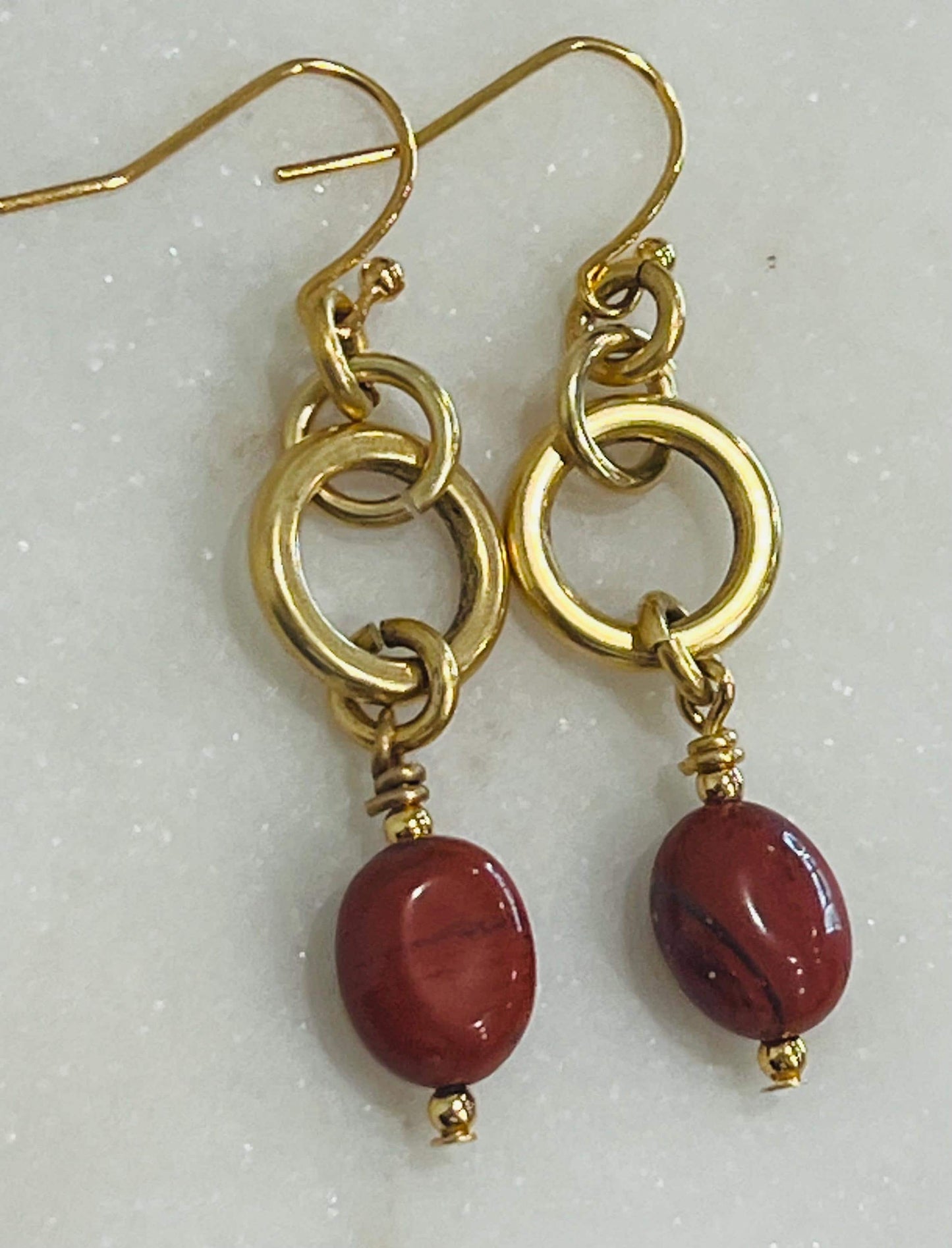 Red Jasper Gold Beaded Earrings