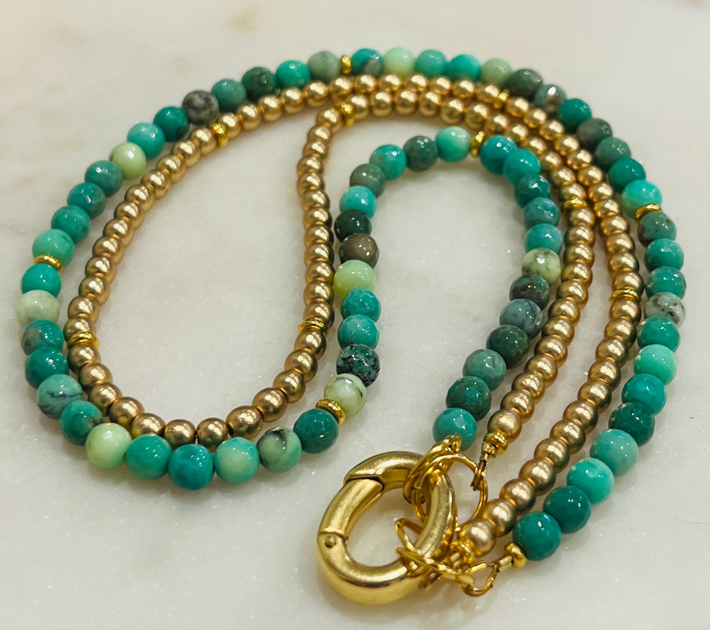 Chrysoprase and Hematite Beaded Necklace