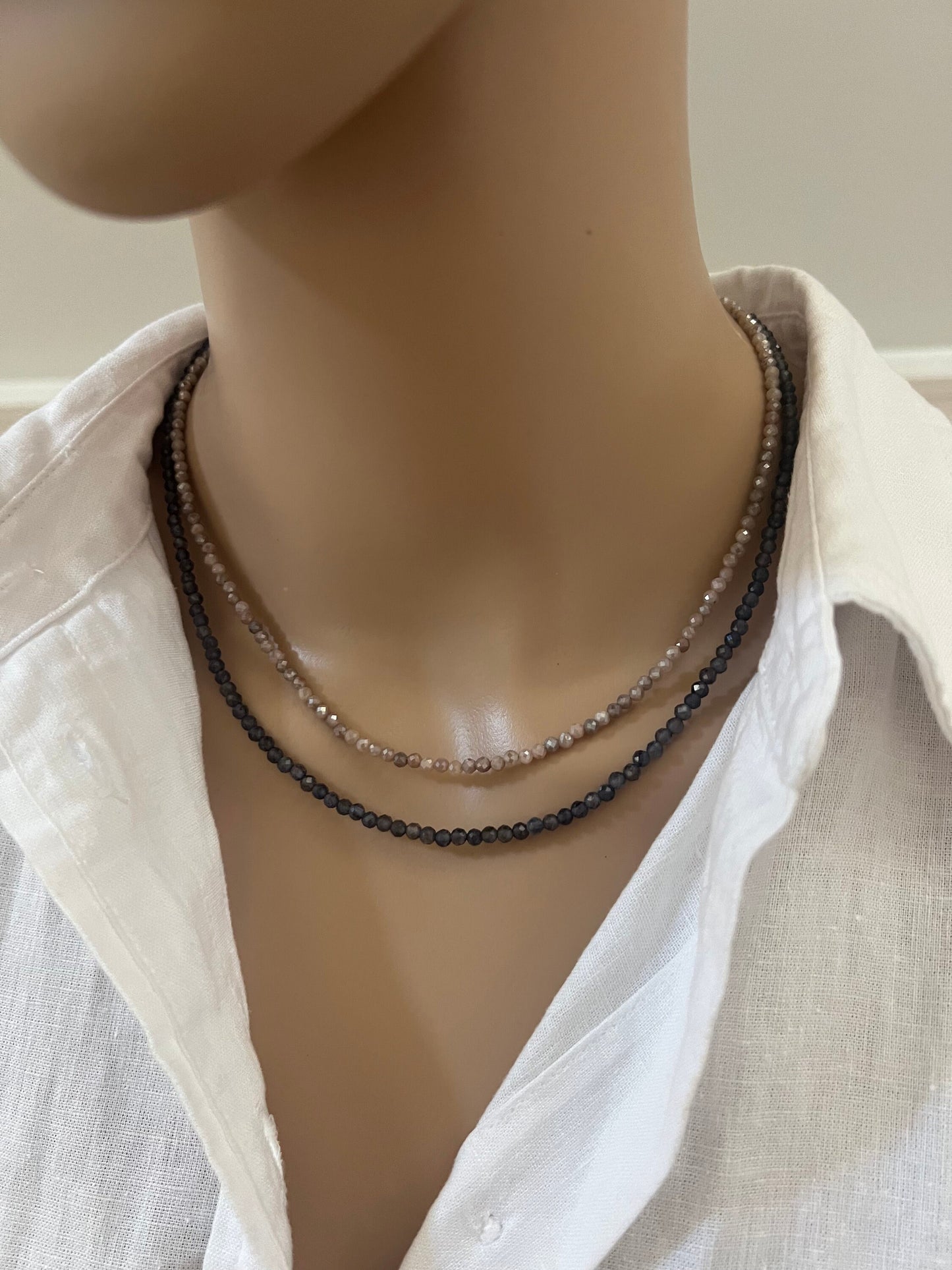 Iolite Mystic Moonstone Beaded Two Strand Necklace