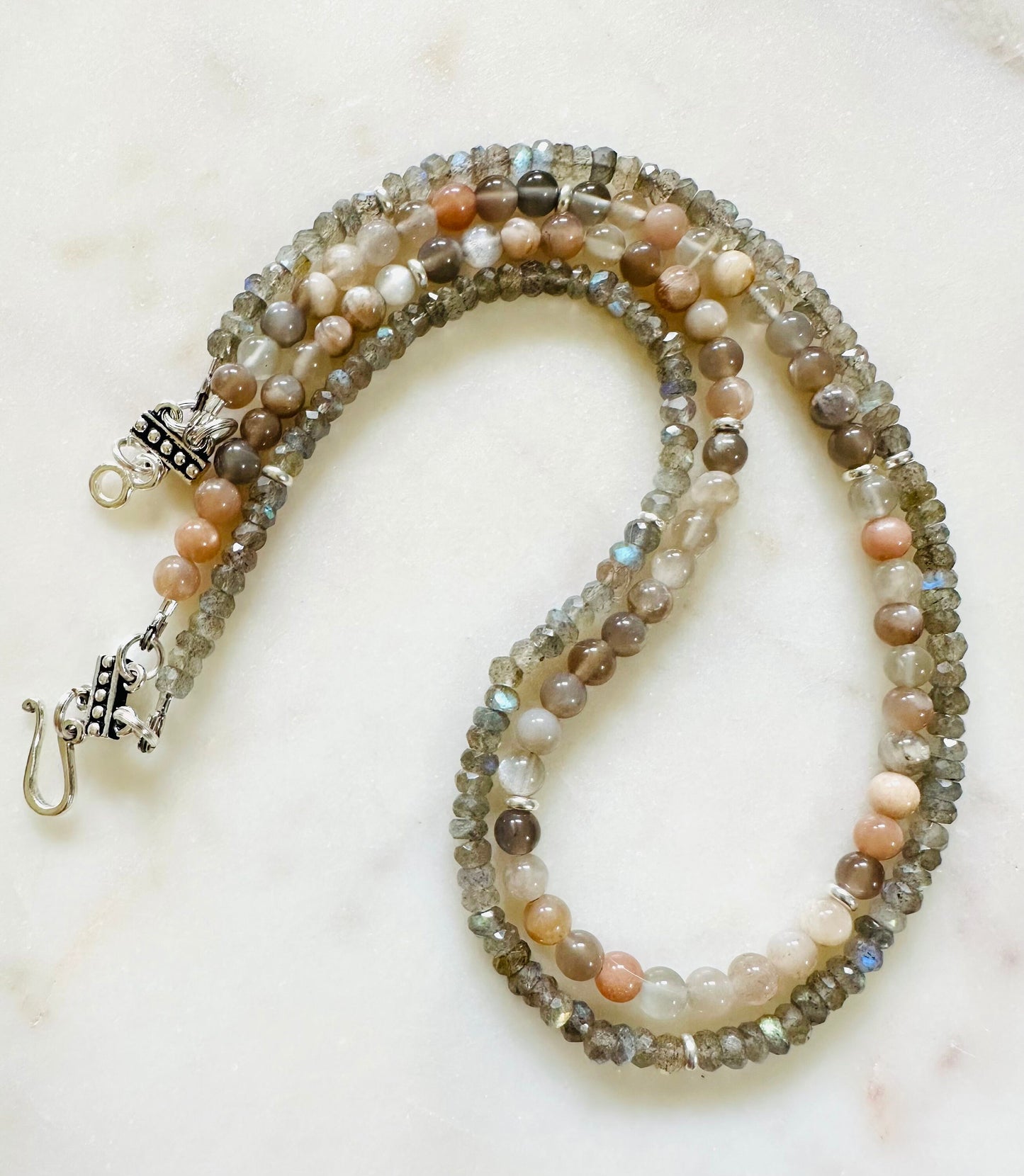 Labradorite Moonstone Beaded Two Strand Necklace
