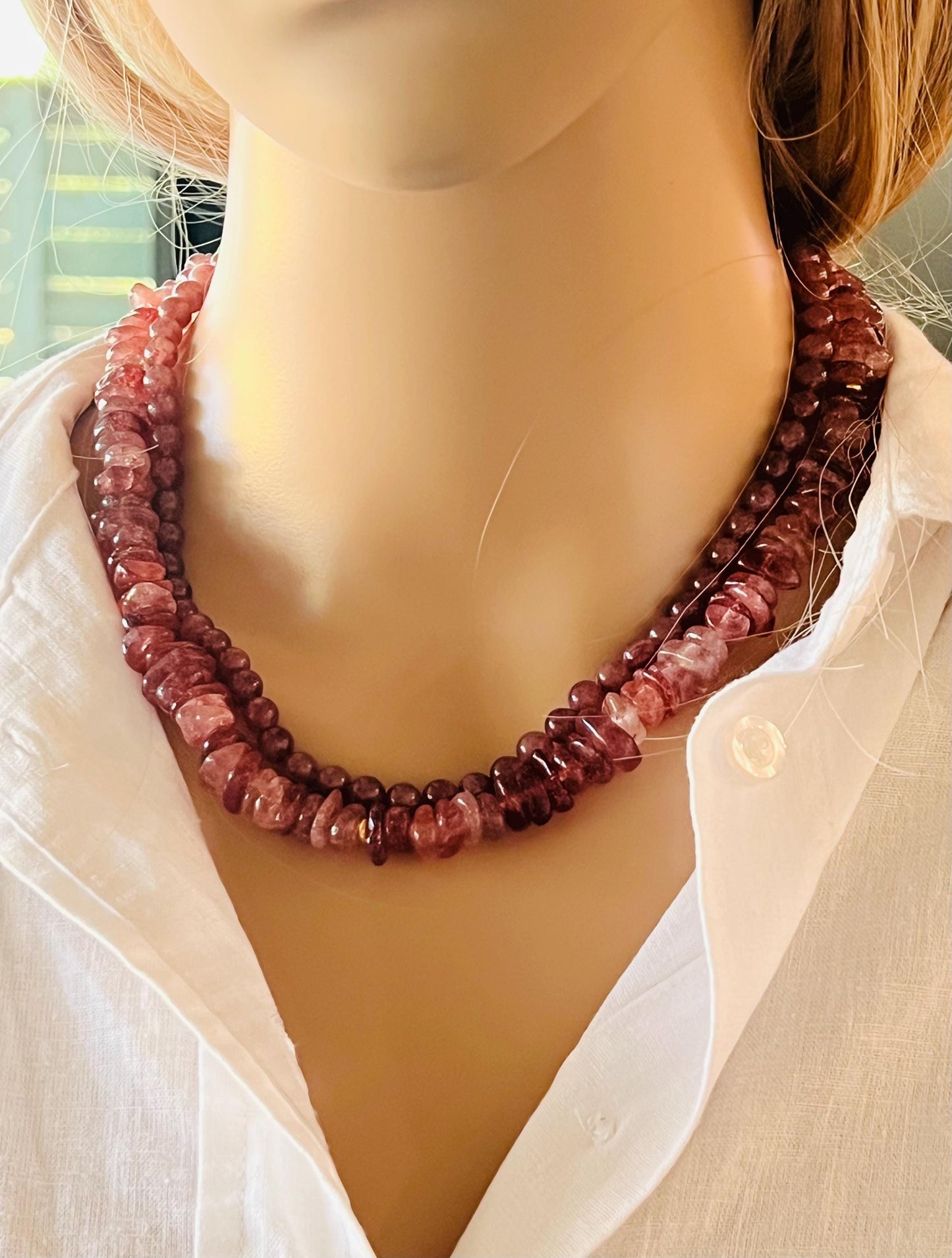 Strawberry Quartz Beaded Double Strand Necklace