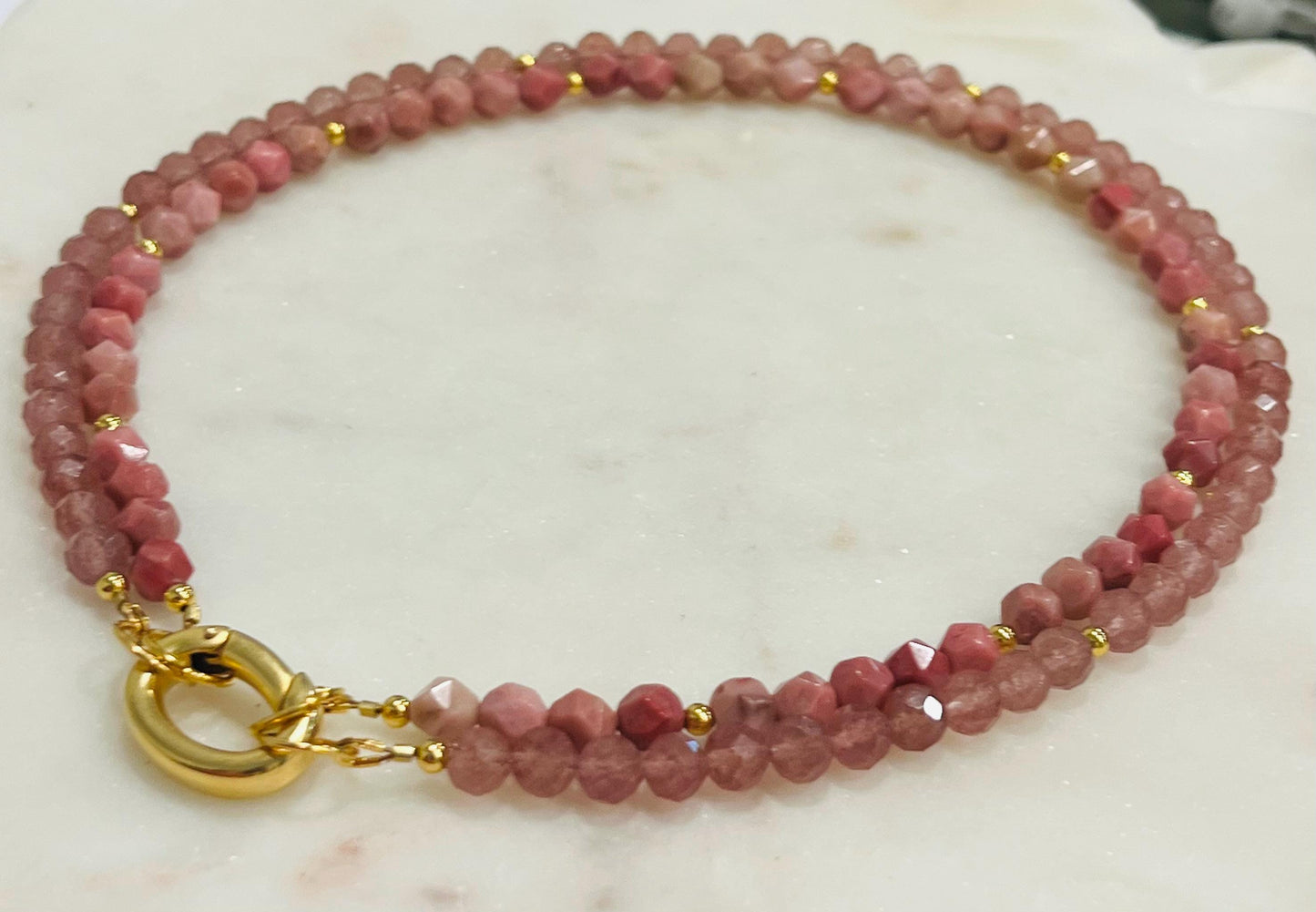 Strawberry Quartz and Rhodonite Beaded Necklace