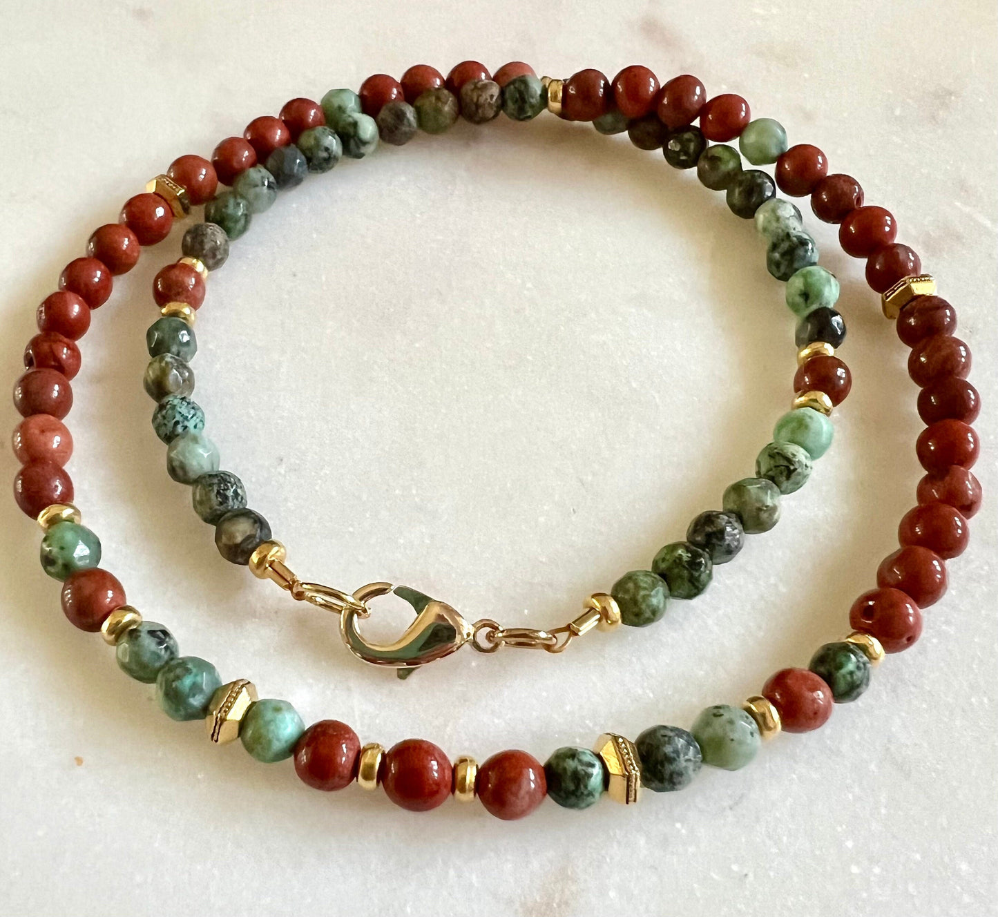 Red Jasper and Turquoise Beaded Necklace