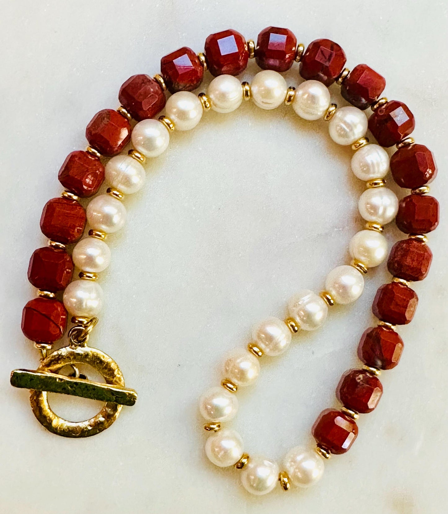 Freshwater Pearl and Red Jasper Beaded Necklace