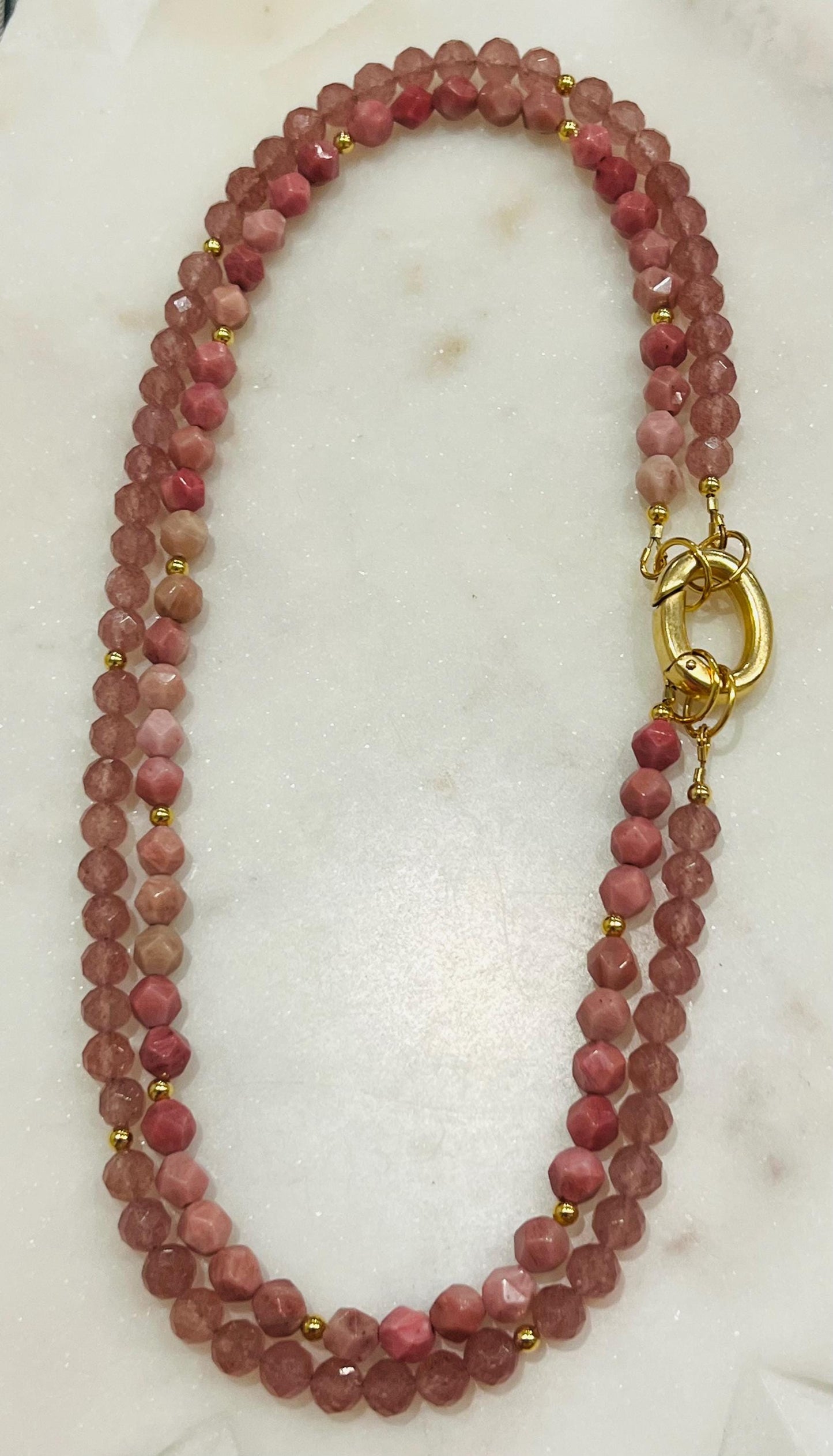 Strawberry Quartz and Rhodonite Beaded Necklace