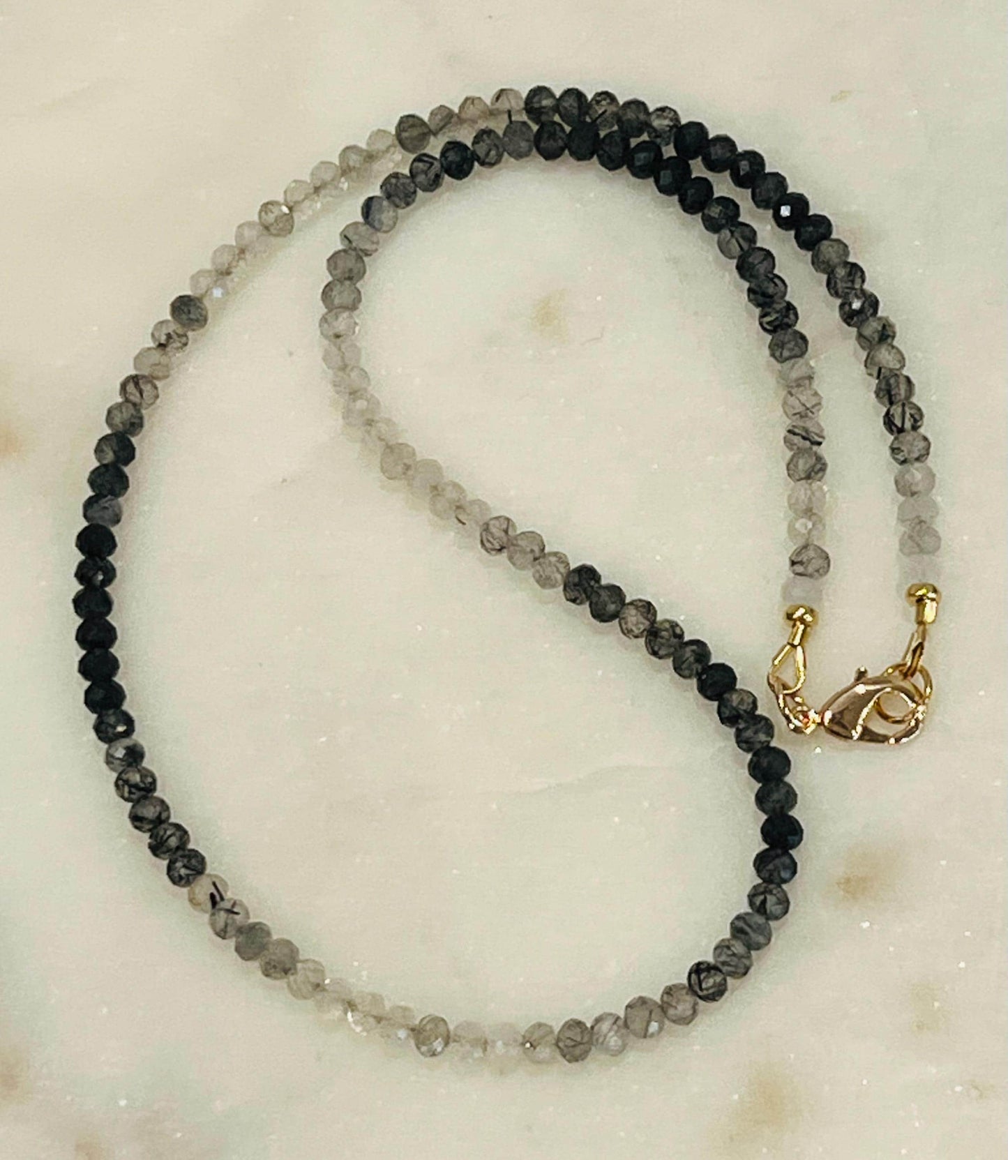 Black Tourmalinated Ombré Quartz Beaded Necklace