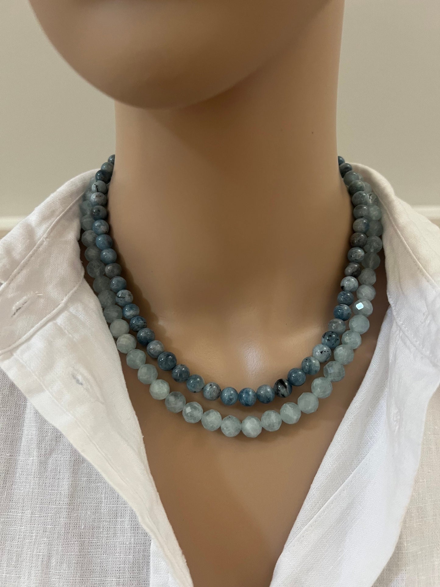 Aquamarine Two Strand Beaded Necklace