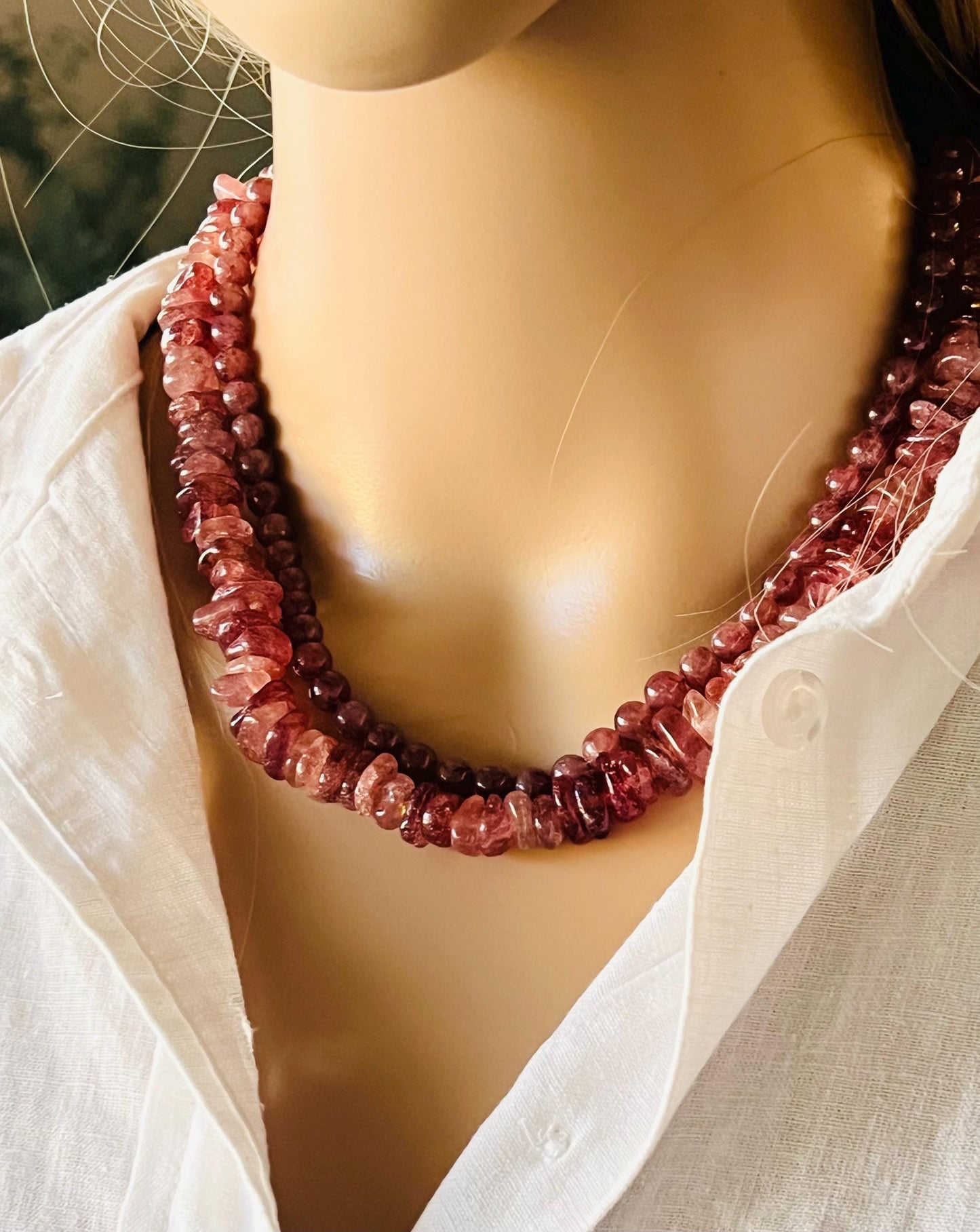 Strawberry Quartz Beaded Double Strand Necklace