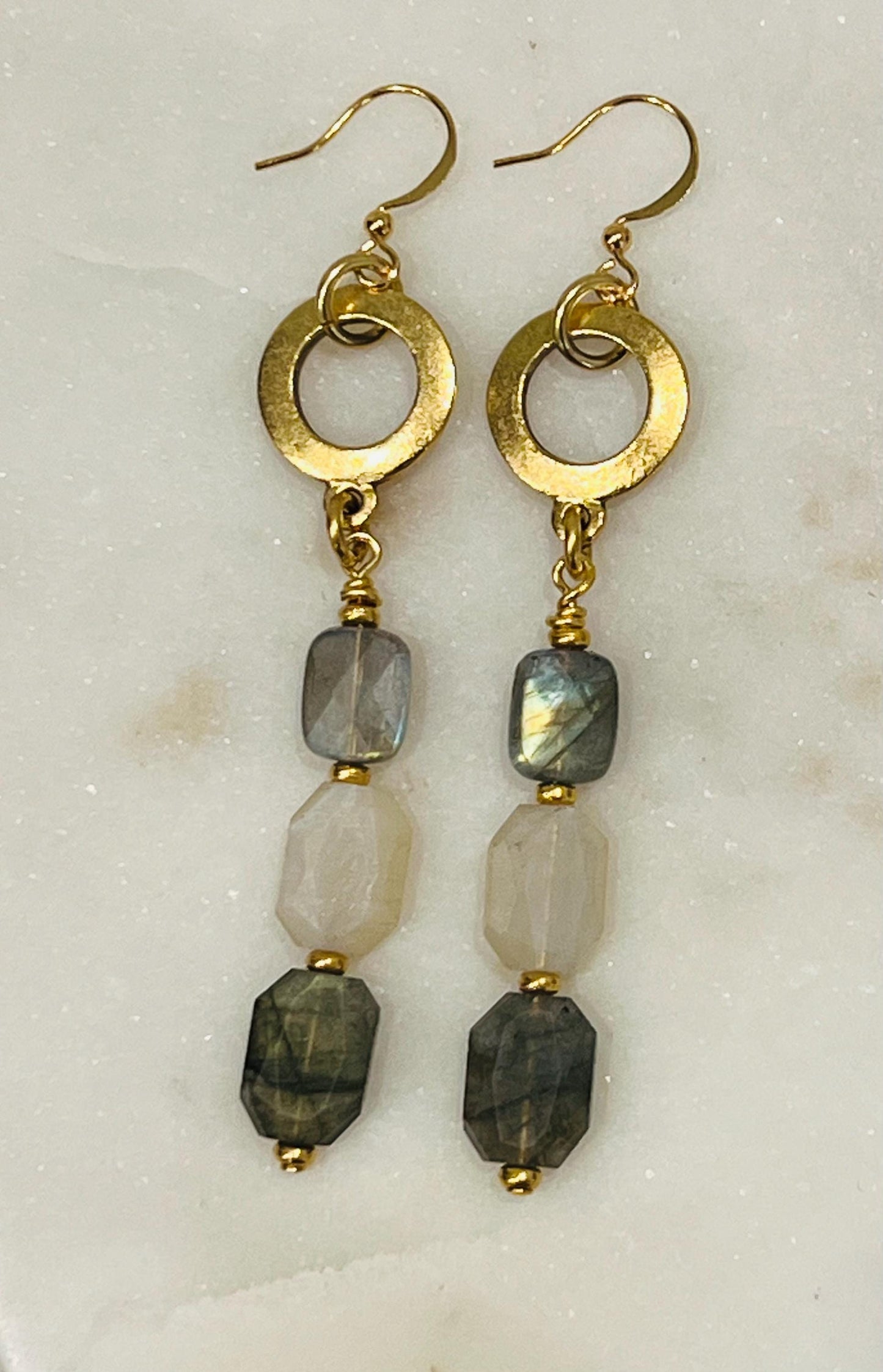 Rainbow Moonstone and Labradorite Beaded Earrings