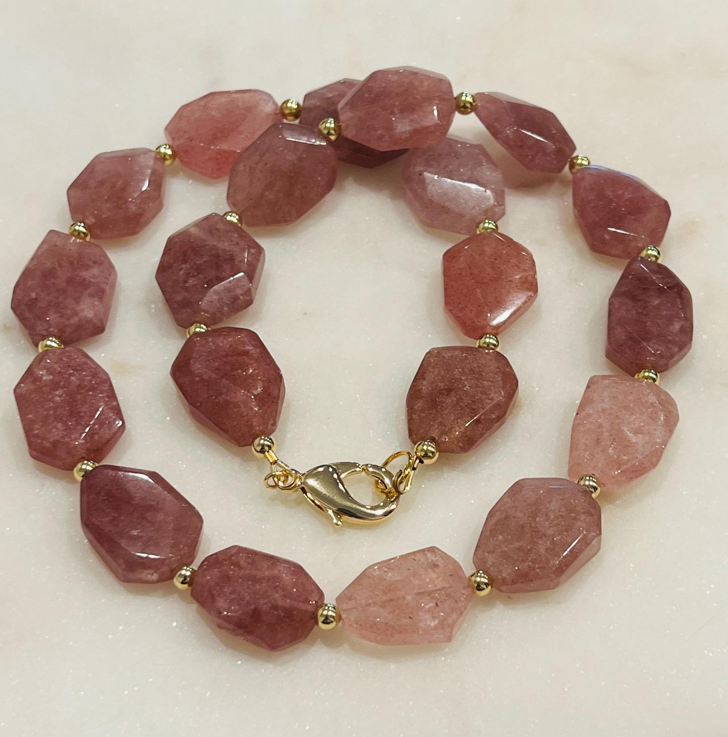 Strawberry Quartz Beaded Necklace