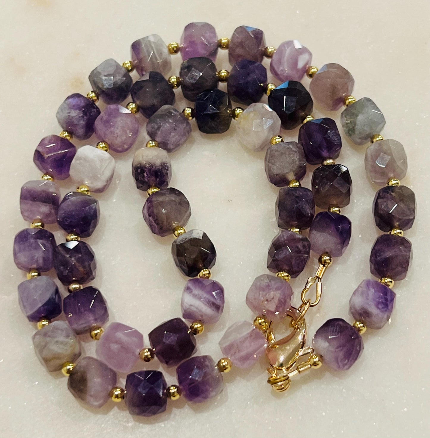Chevron Amethyst Beaded Necklace