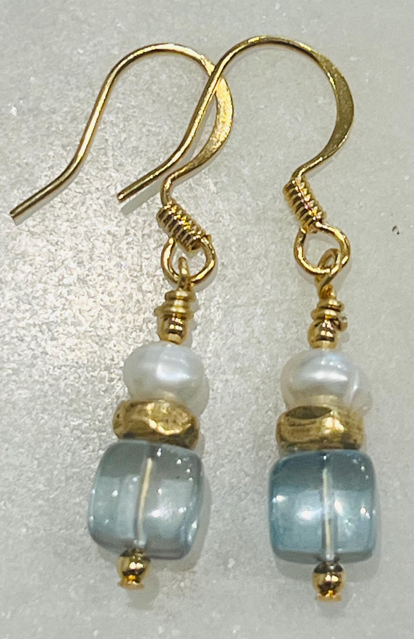Blue Quartz and Freshwater Pearl Beaded Earrings