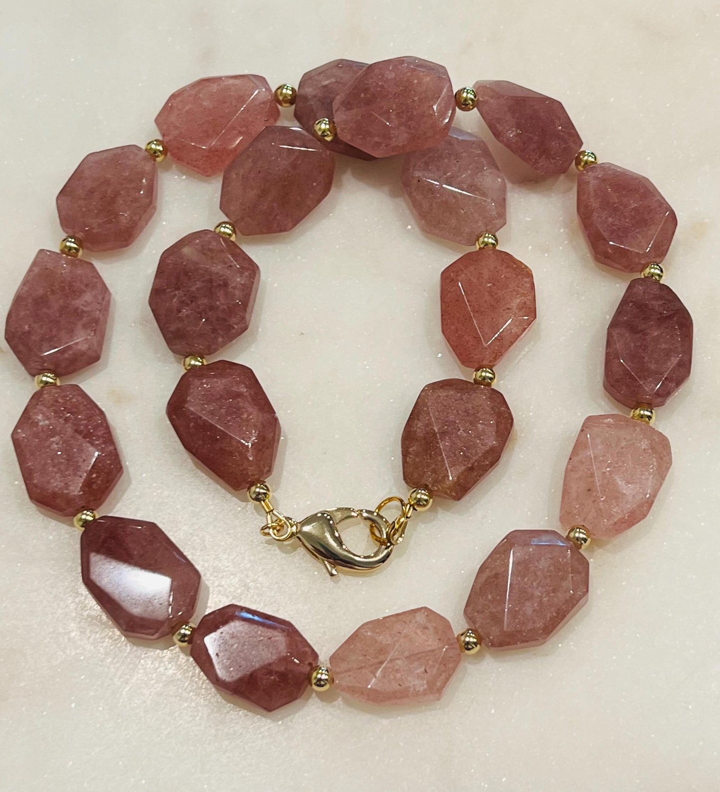Strawberry Quartz Beaded Necklace