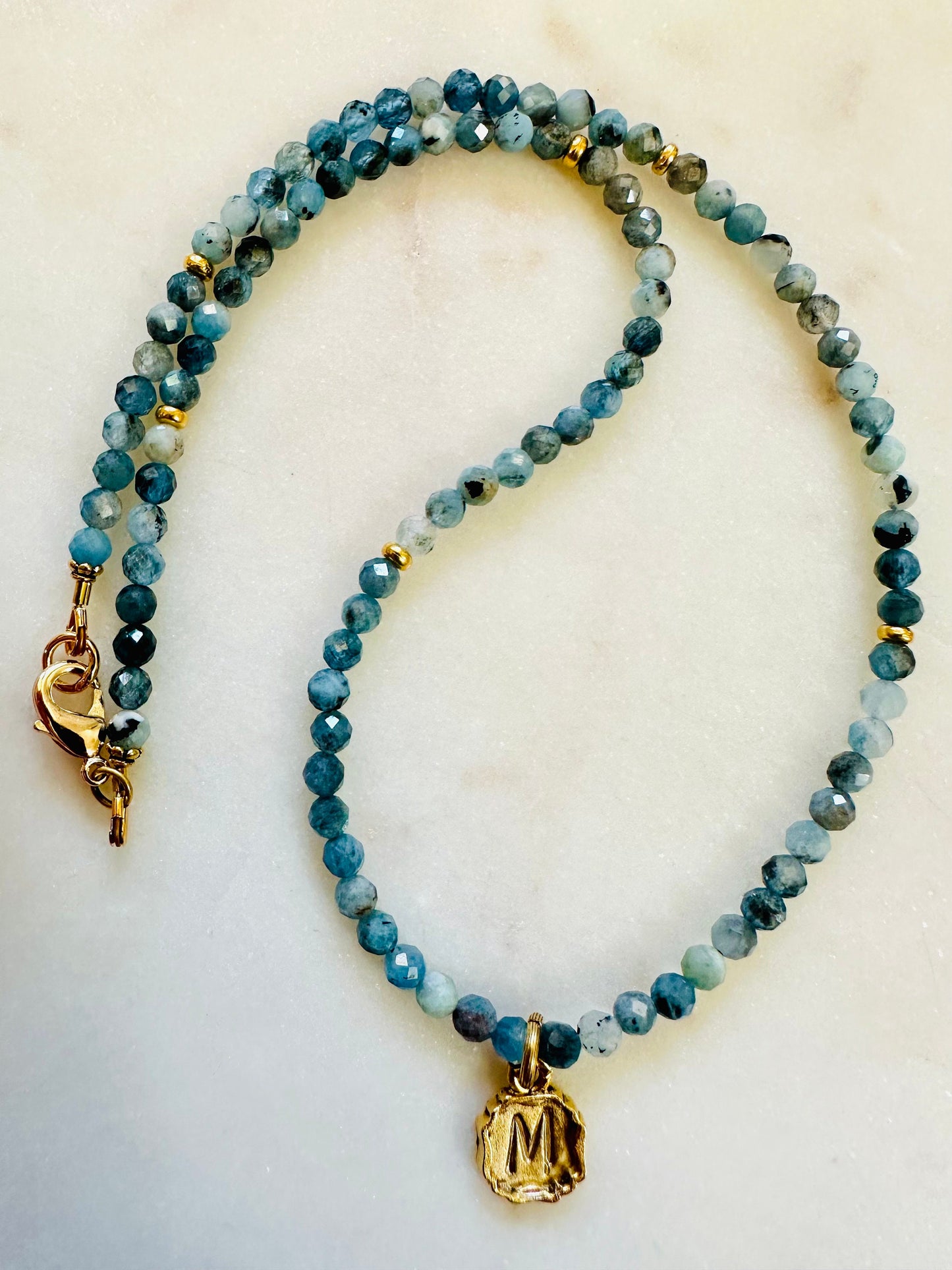 Aquamarine Beaded Initial Necklace