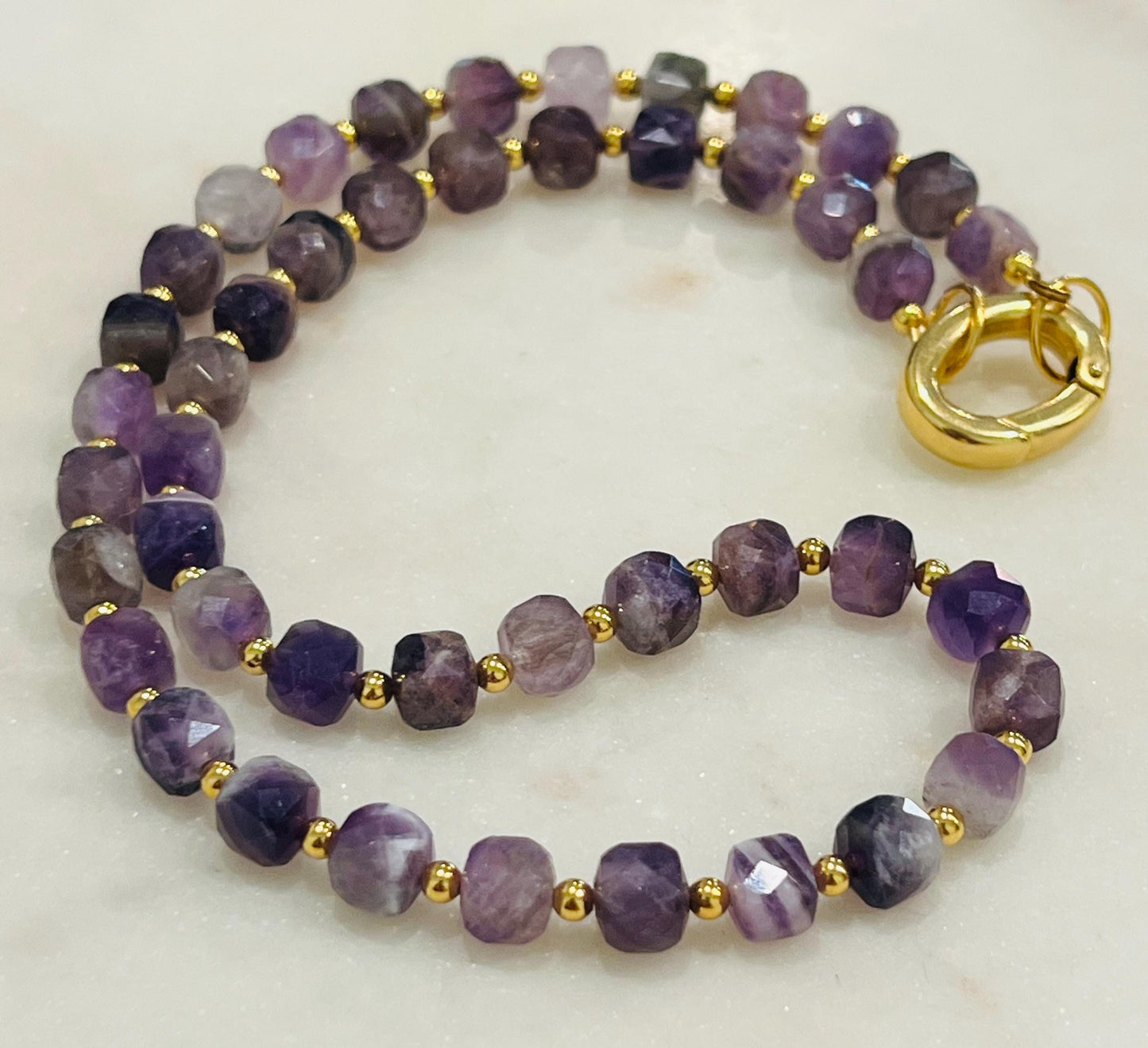 Chevron Amethyst Beaded Necklace