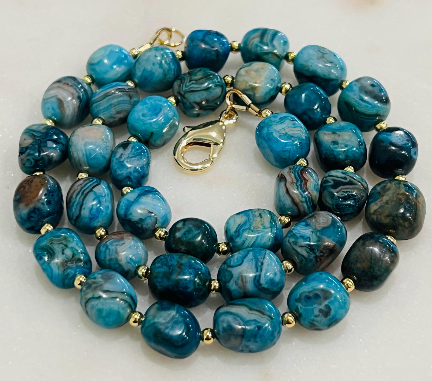 Larimar Crazy Lace Agate Beaded Necklace