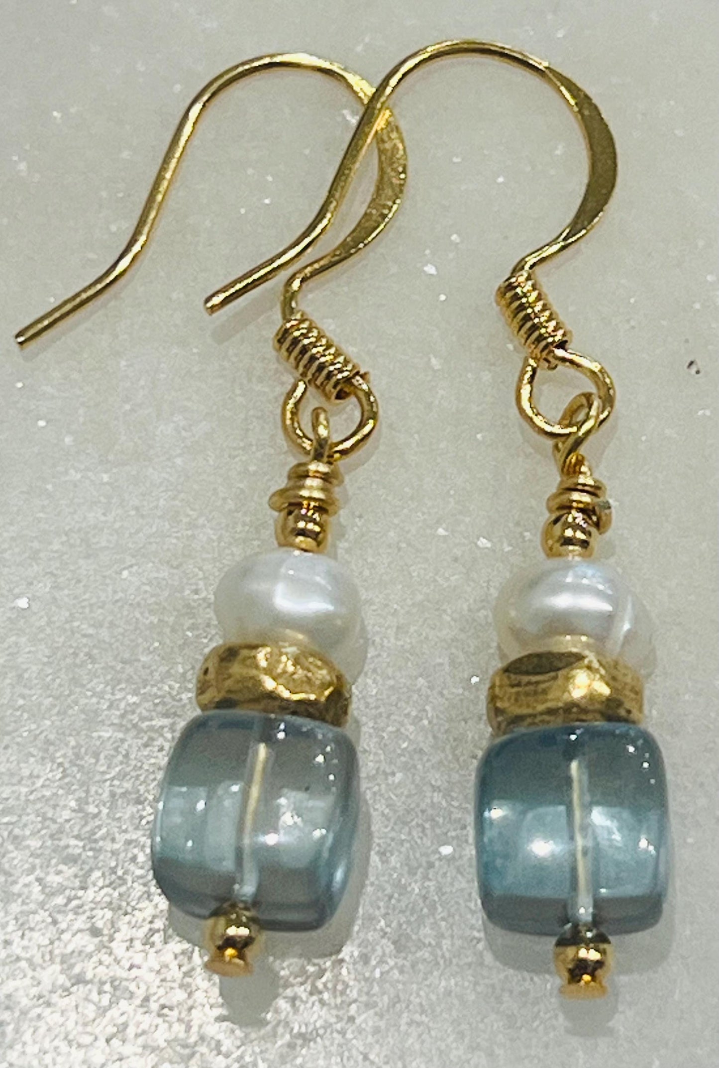 Blue Quartz and Freshwater Pearl Beaded Earrings