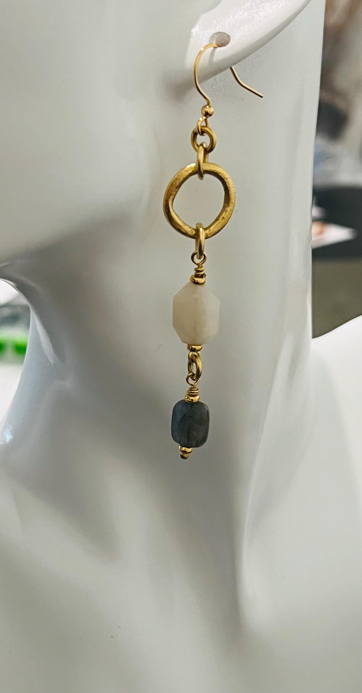 Rainbow Moonstone and Labradorite Beaded Earrings