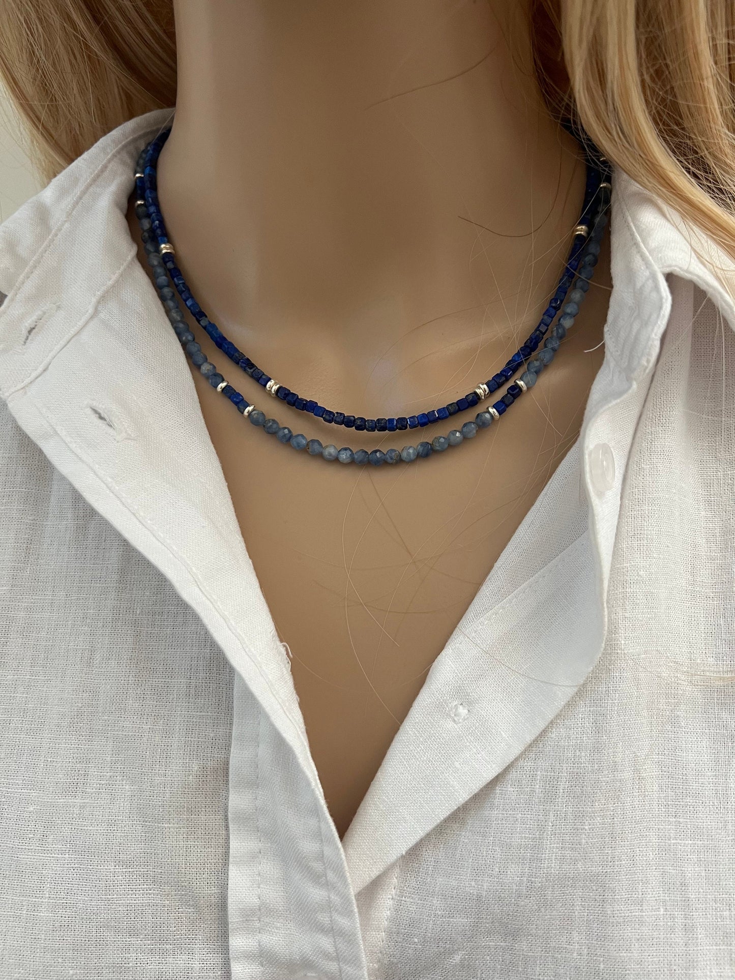 Kyanite Sodalite Beaded Double Strand Necklace