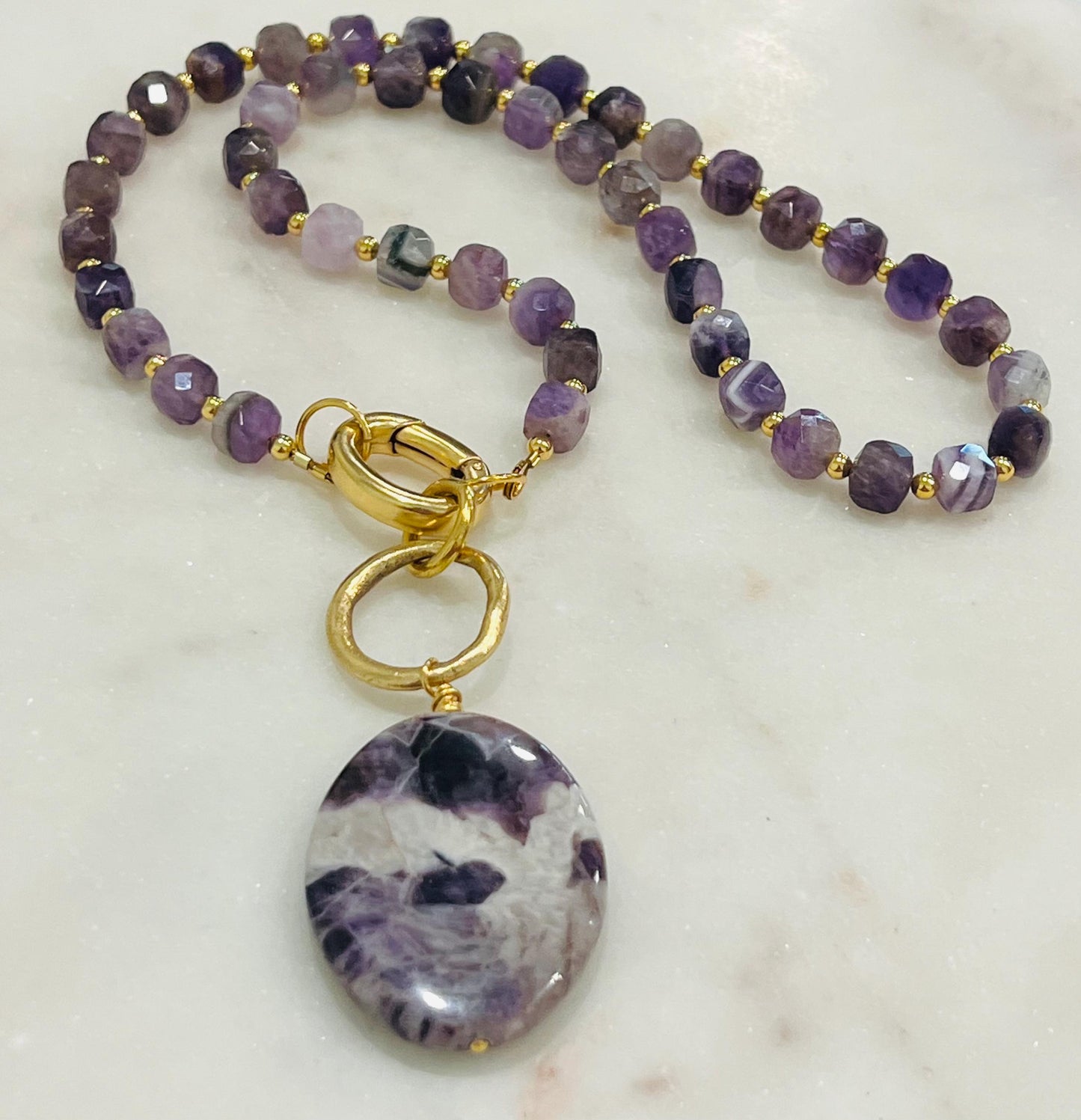 Chevron Amethyst Beaded Necklace