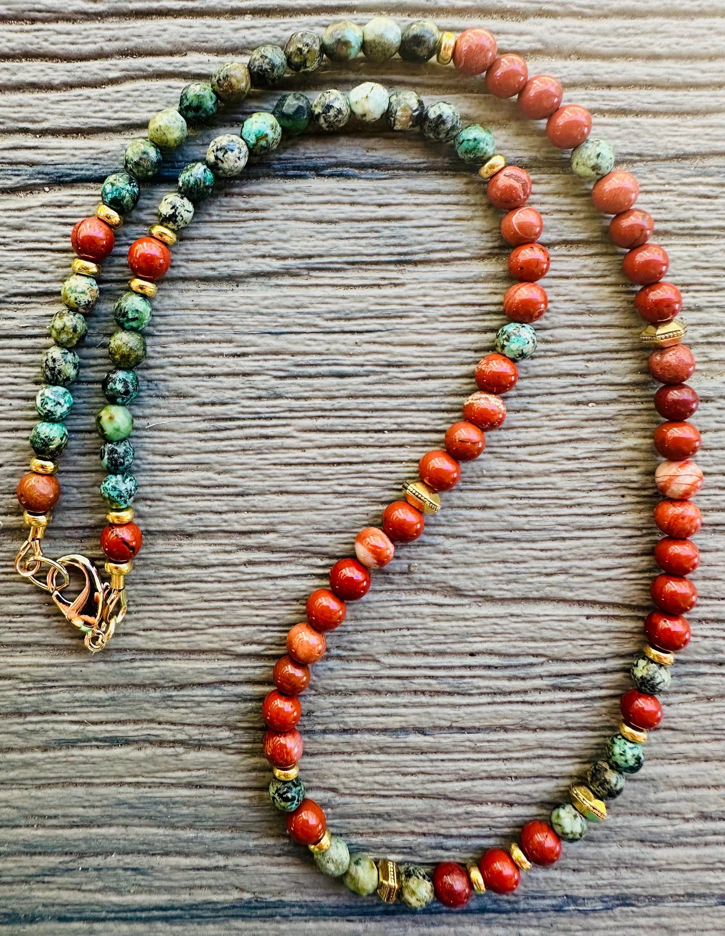 Red Jasper and Turquoise Beaded Necklace
