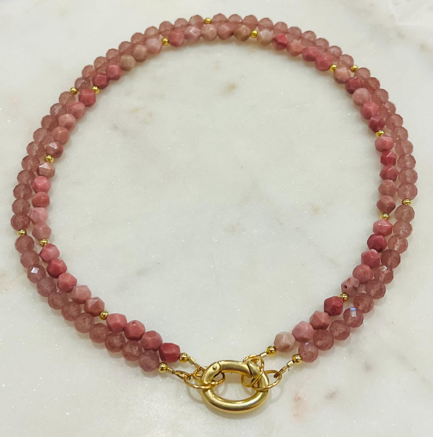 Strawberry Quartz and Rhodonite Beaded Necklace