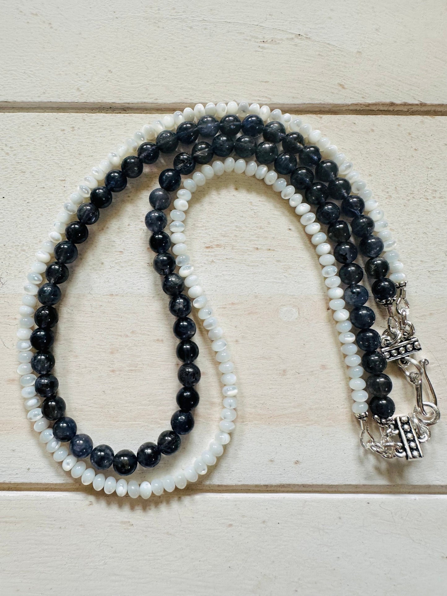 Iolite Mother of Pearl Beaded Two Strand Necklace