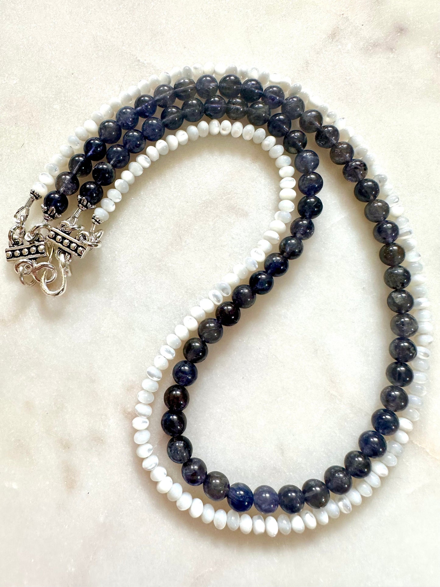 Iolite Mother of Pearl Beaded Two Strand Necklace