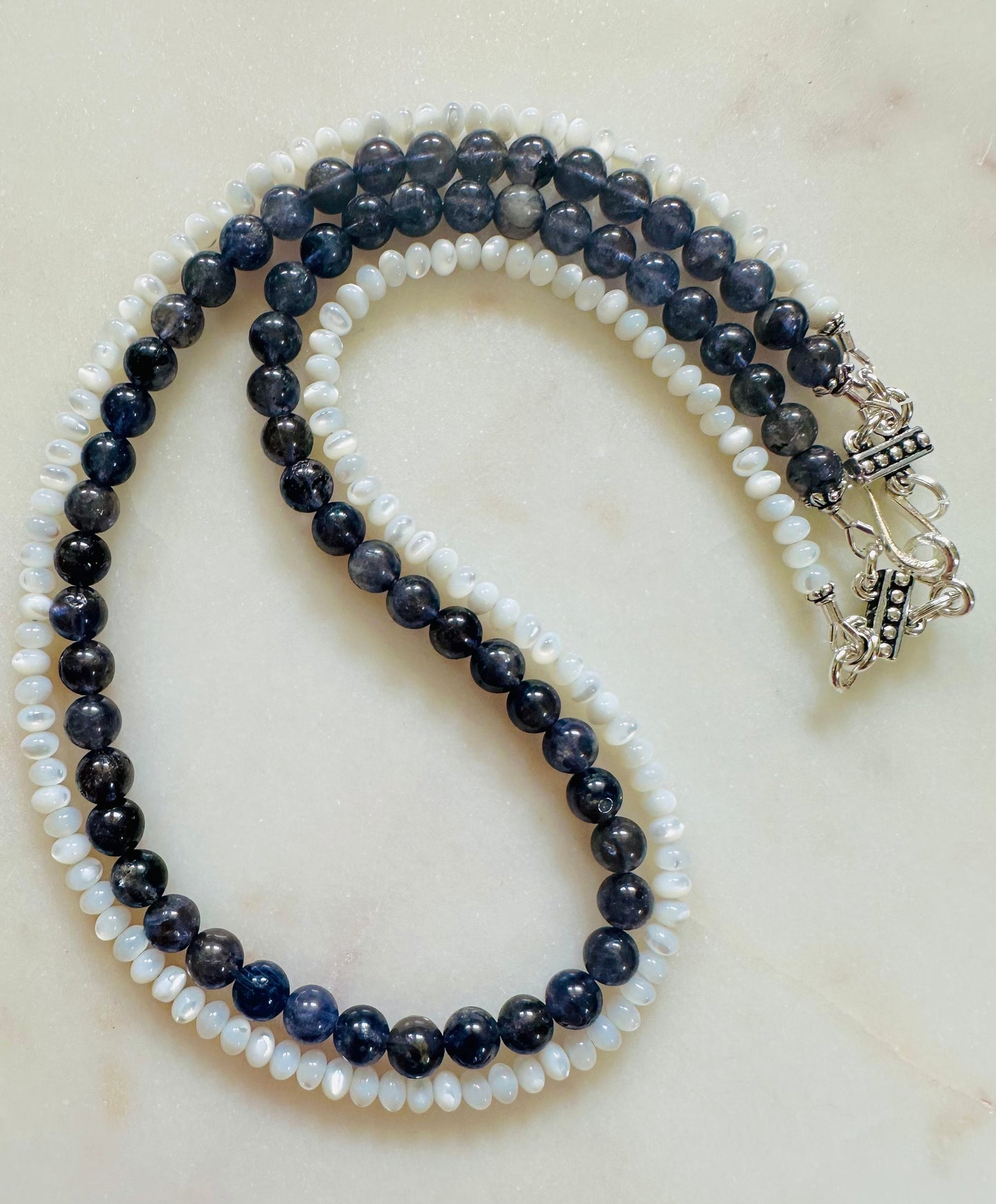 Iolite Mother of Pearl Beaded Two Strand Necklace