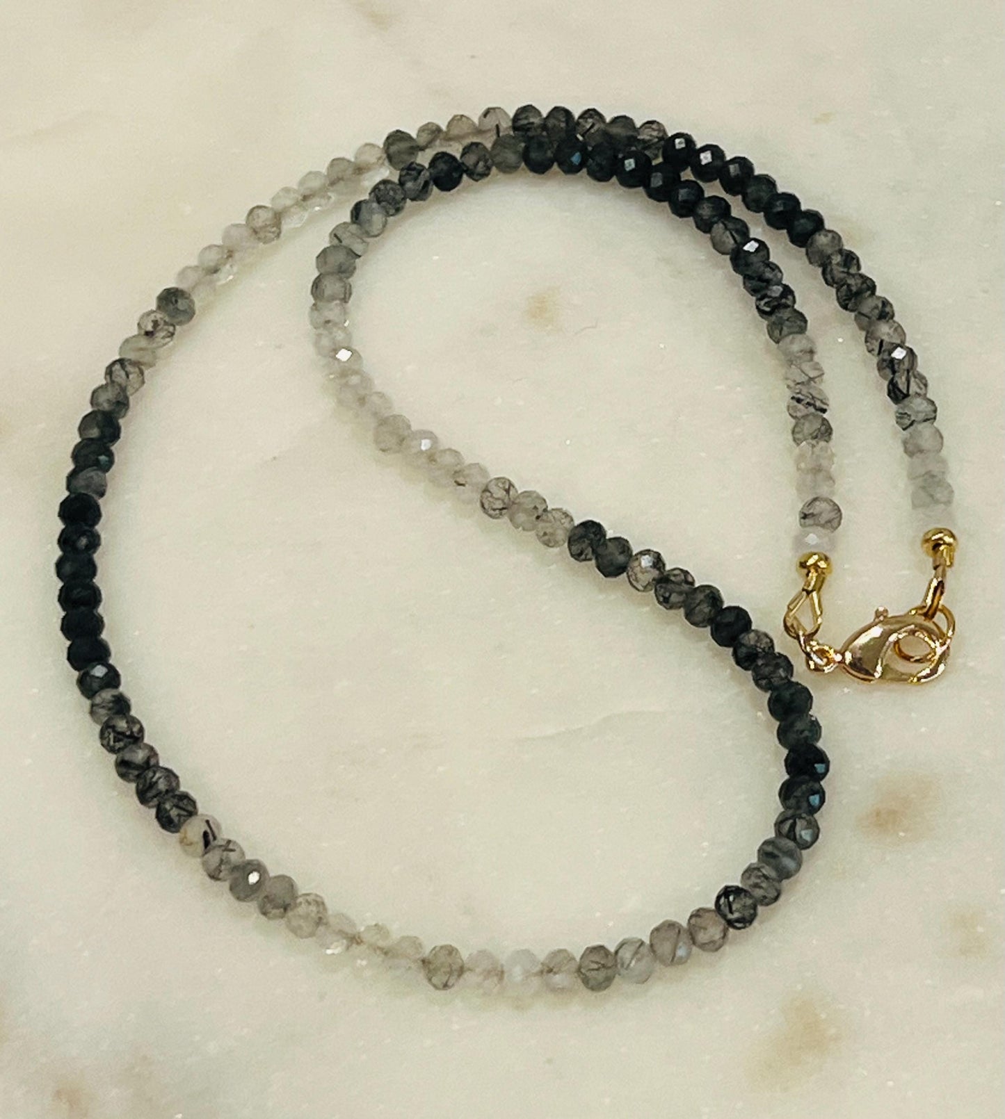 Black Tourmalinated Ombré Quartz Beaded Necklace