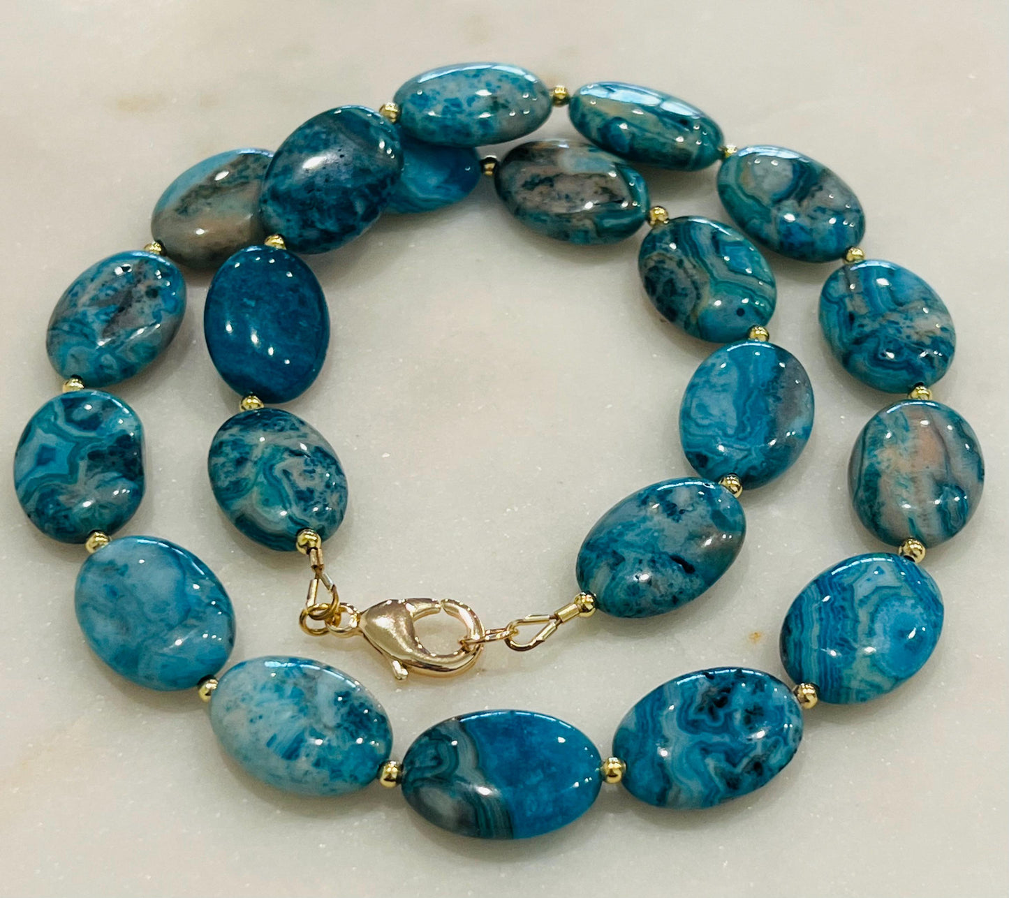 Larimar Crazy Lace Agate Beaded Necklace