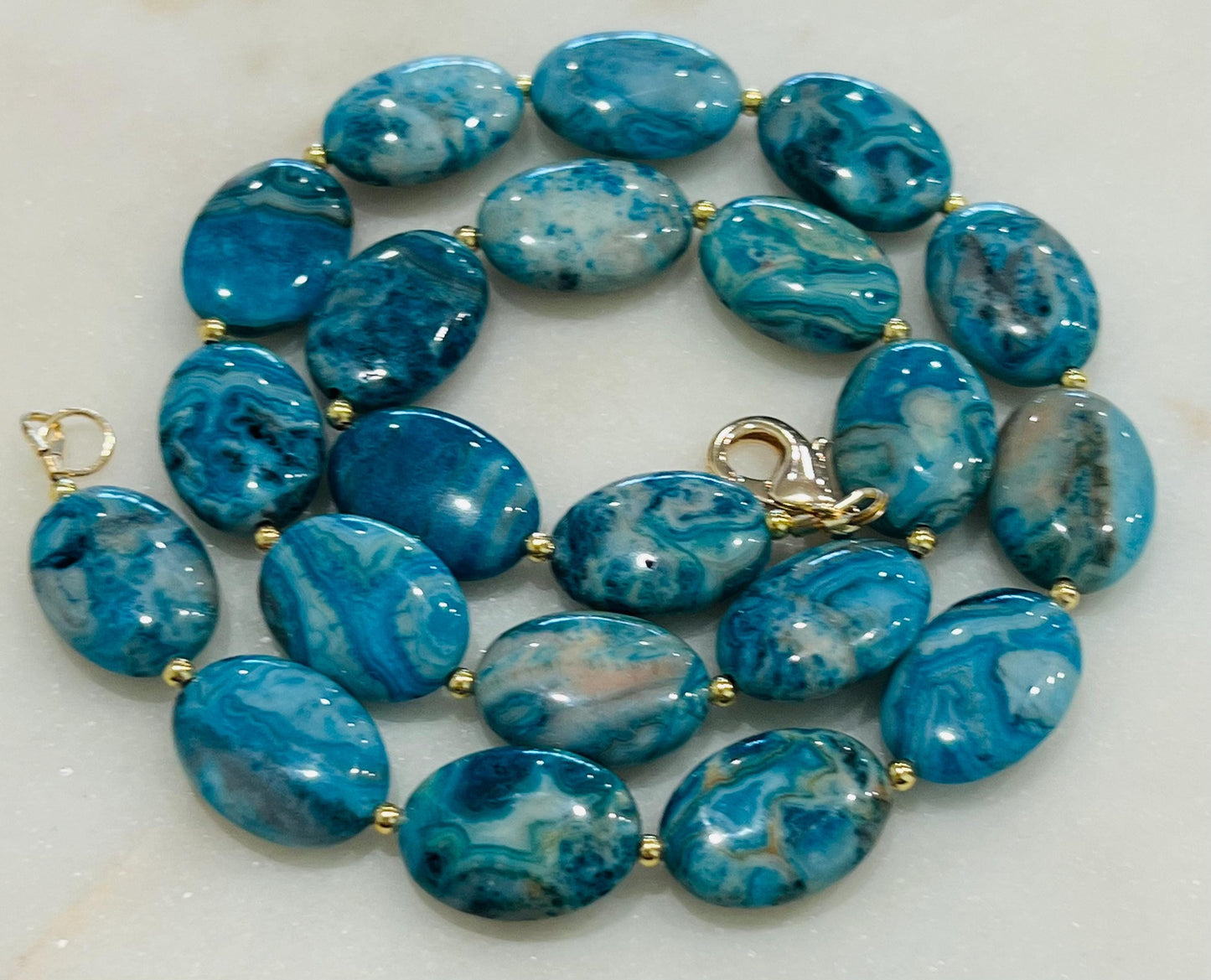 Larimar Crazy Lace Agate Beaded Necklace