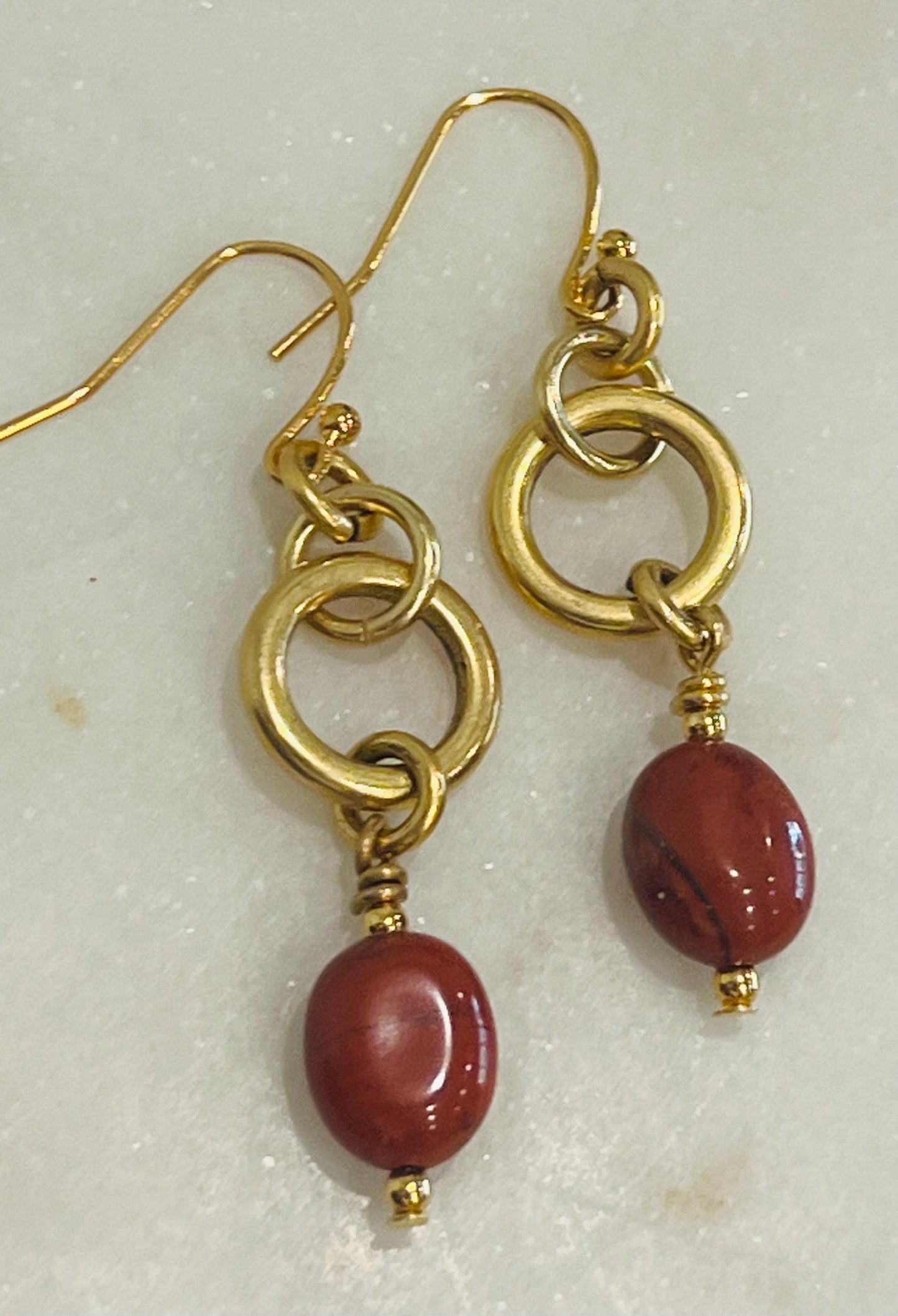 Red Jasper Gold Beaded Earrings