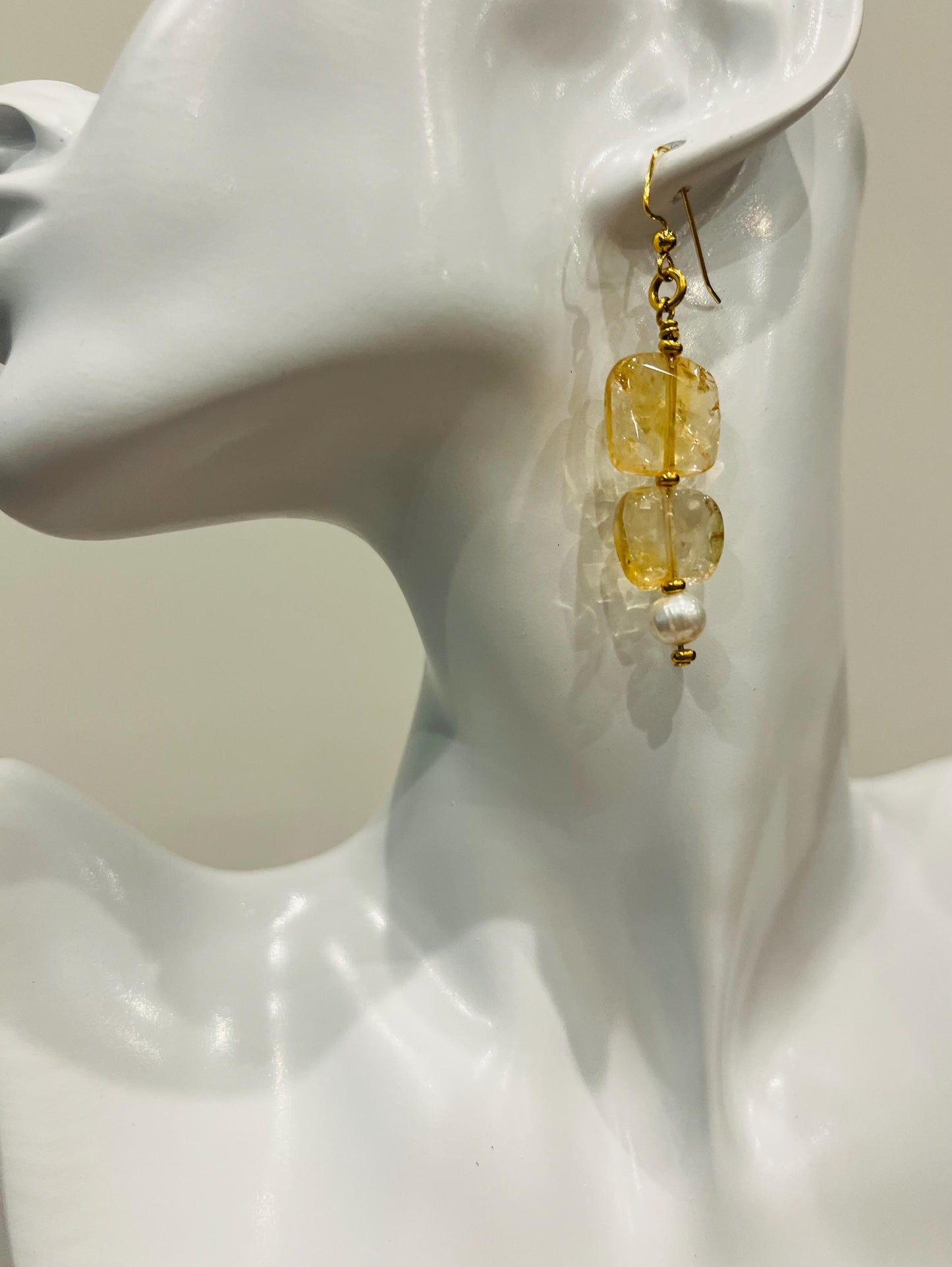 Citrine and Freshwater Pearl Beaded Earrings