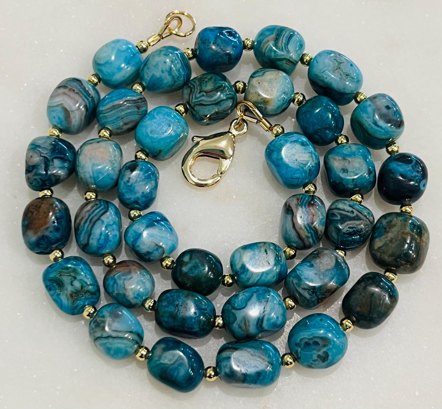 Larimar Crazy Lace Agate Beaded Necklace