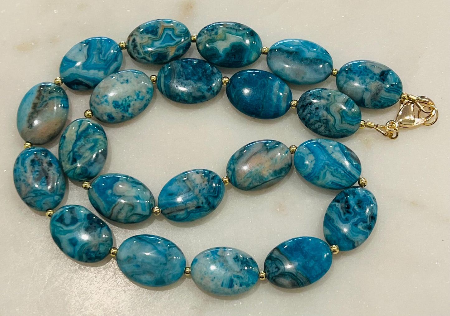 Larimar Crazy Lace Agate Beaded Necklace