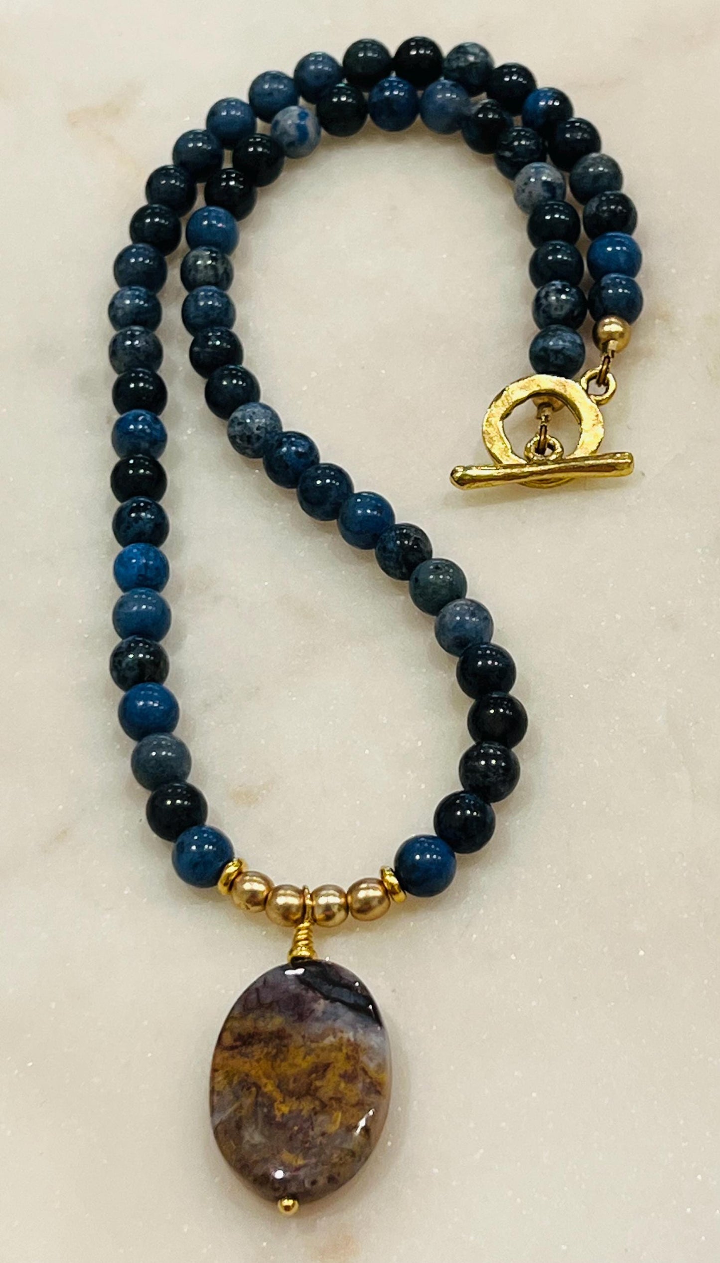 Dumortierite Beaded Necklace with Pietersite Pendant