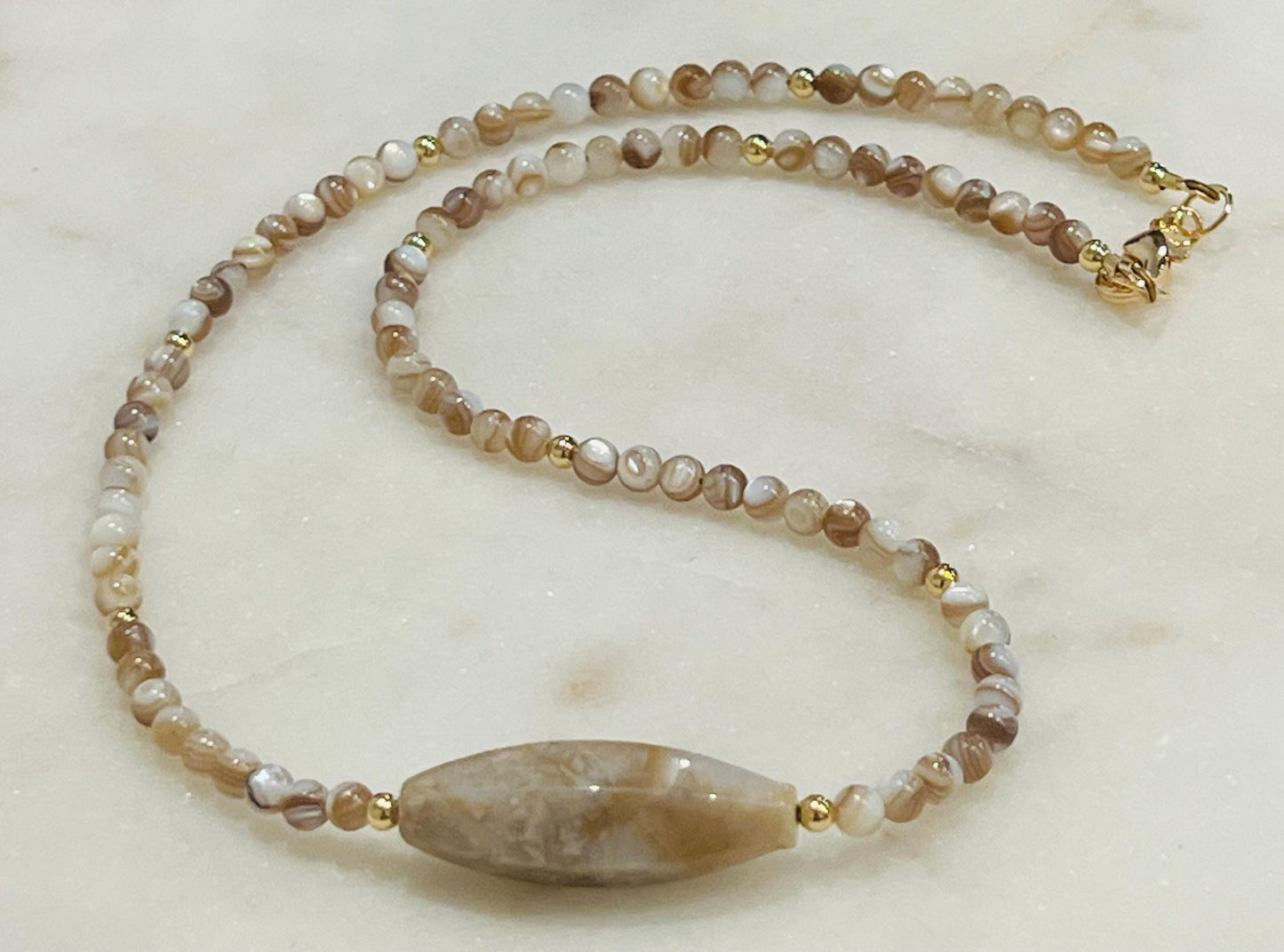 Mother of Pearl Beaded Necklace Pietersite Pendant