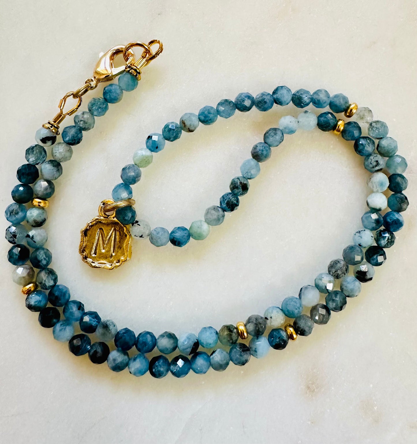 Aquamarine Beaded Initial Necklace