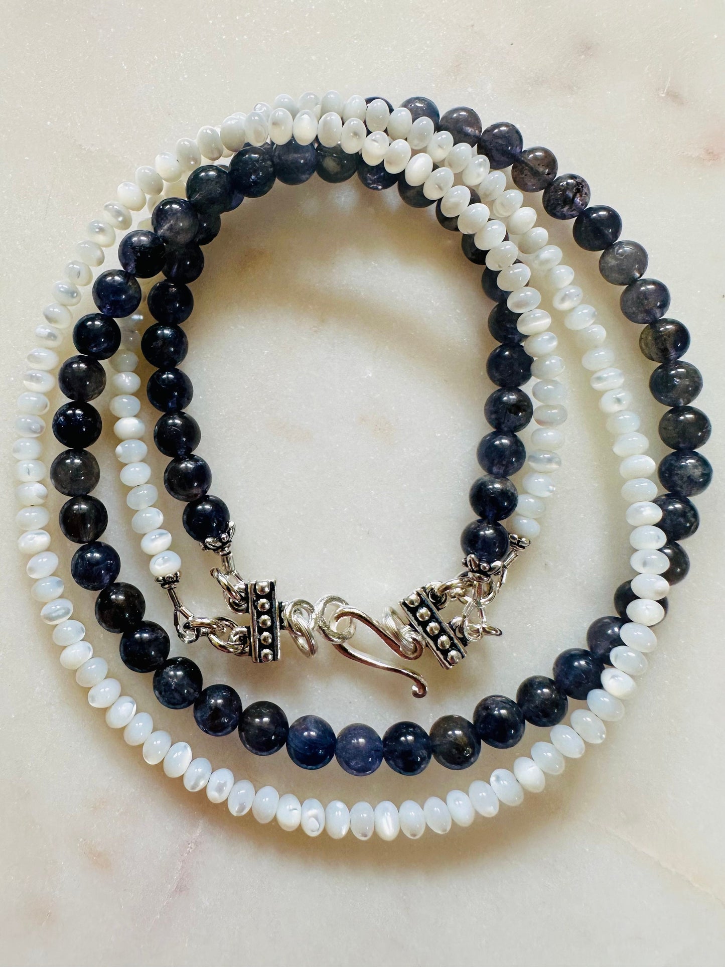 Iolite Mother of Pearl Beaded Two Strand Necklace