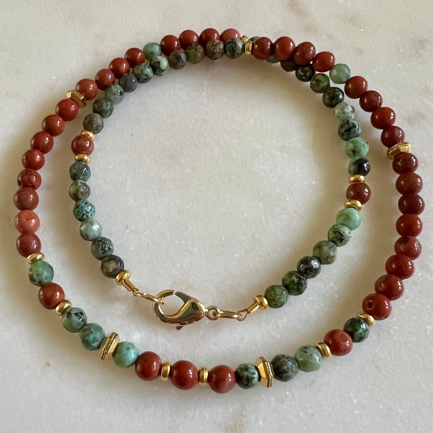 Red Jasper and Turquoise Beaded Necklace