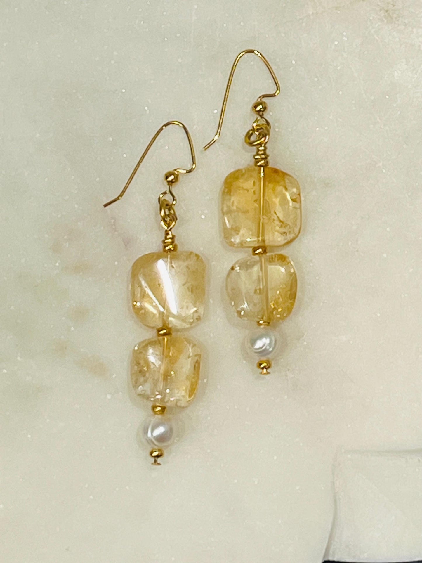 Citrine and Freshwater Pearl Beaded Earrings