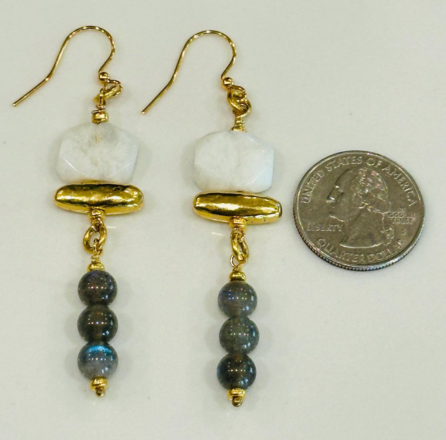 Rainbow Moonstone and Labradorite Beaded Earrings